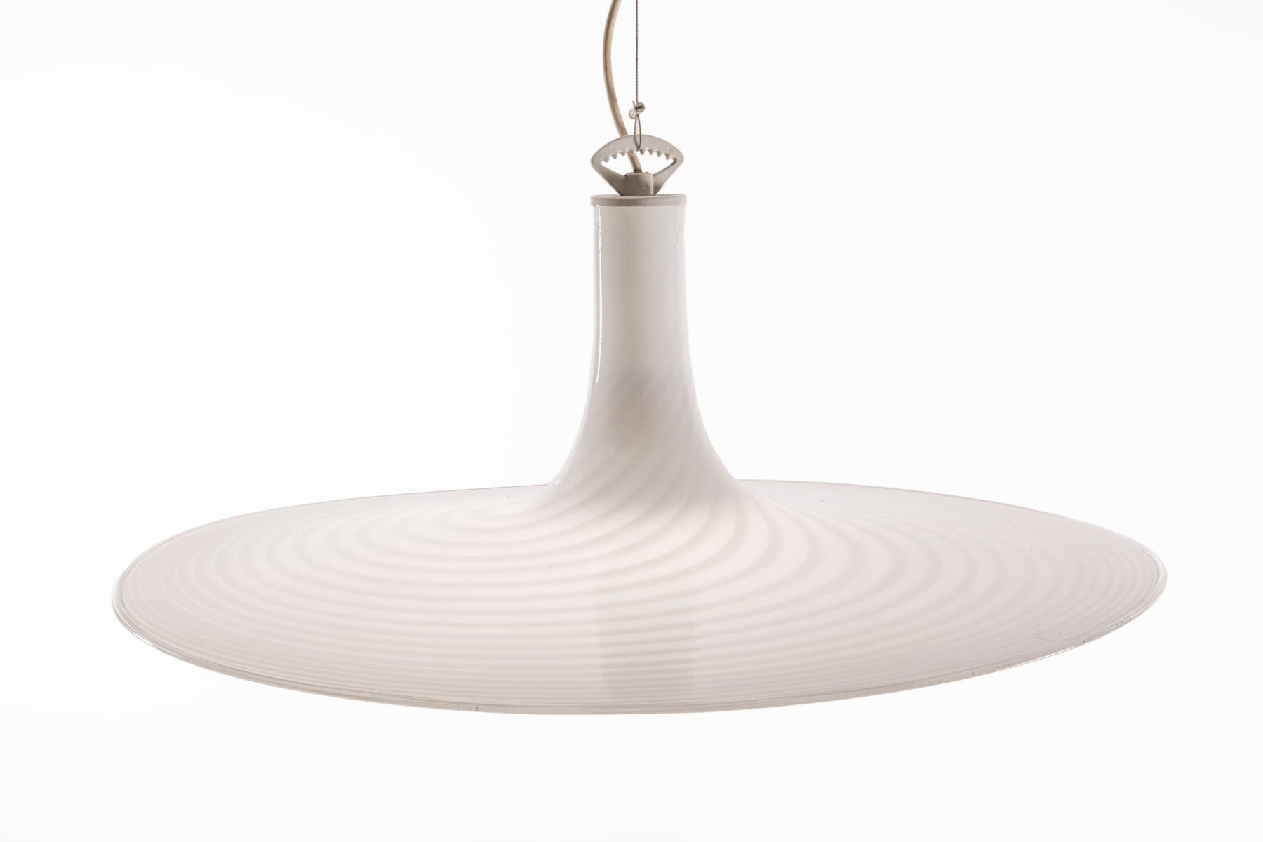 White striped Murano disc chandelier from the 70s