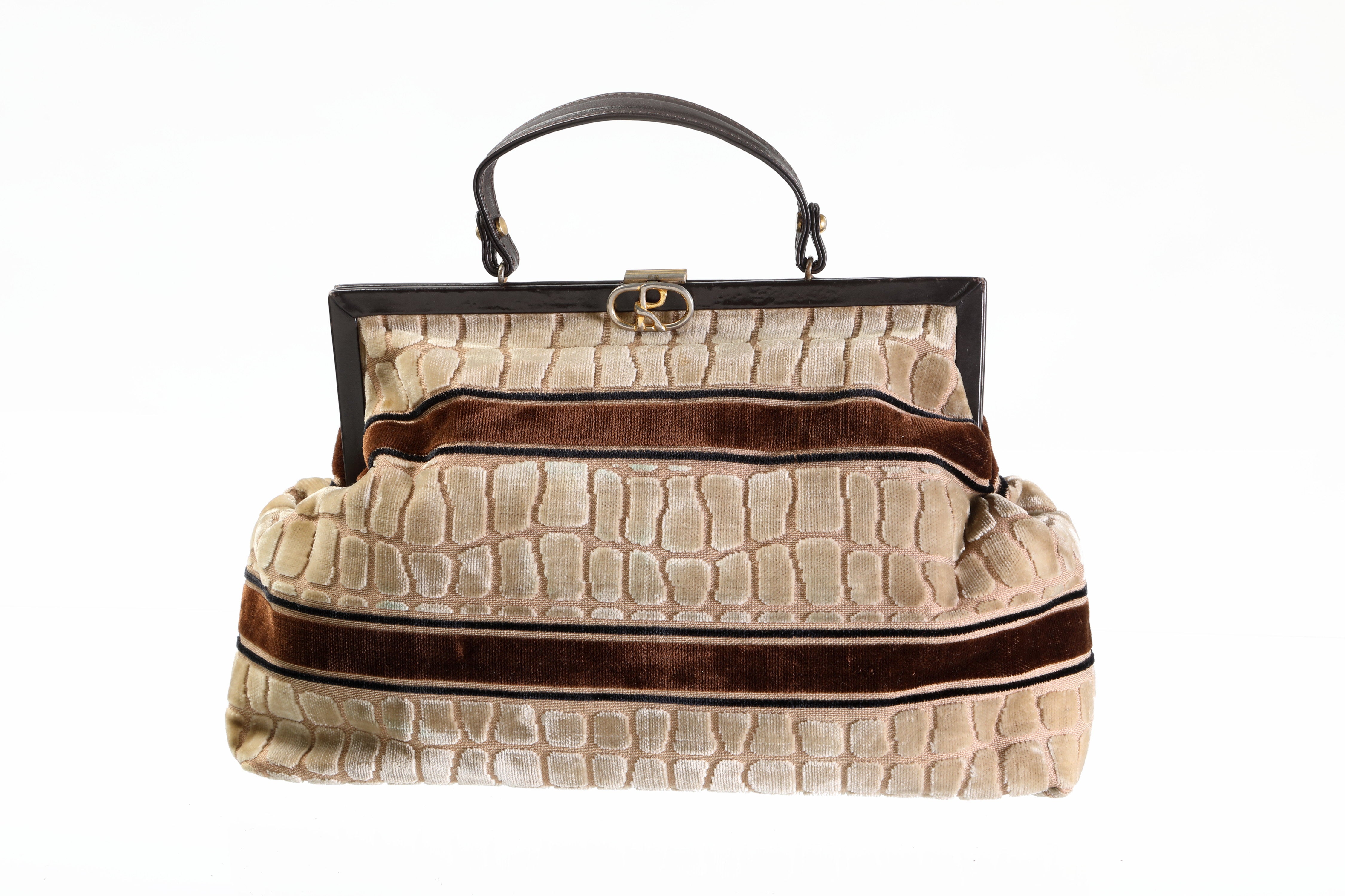 70s Roberta di Camerino bag in crocodile effect velvet