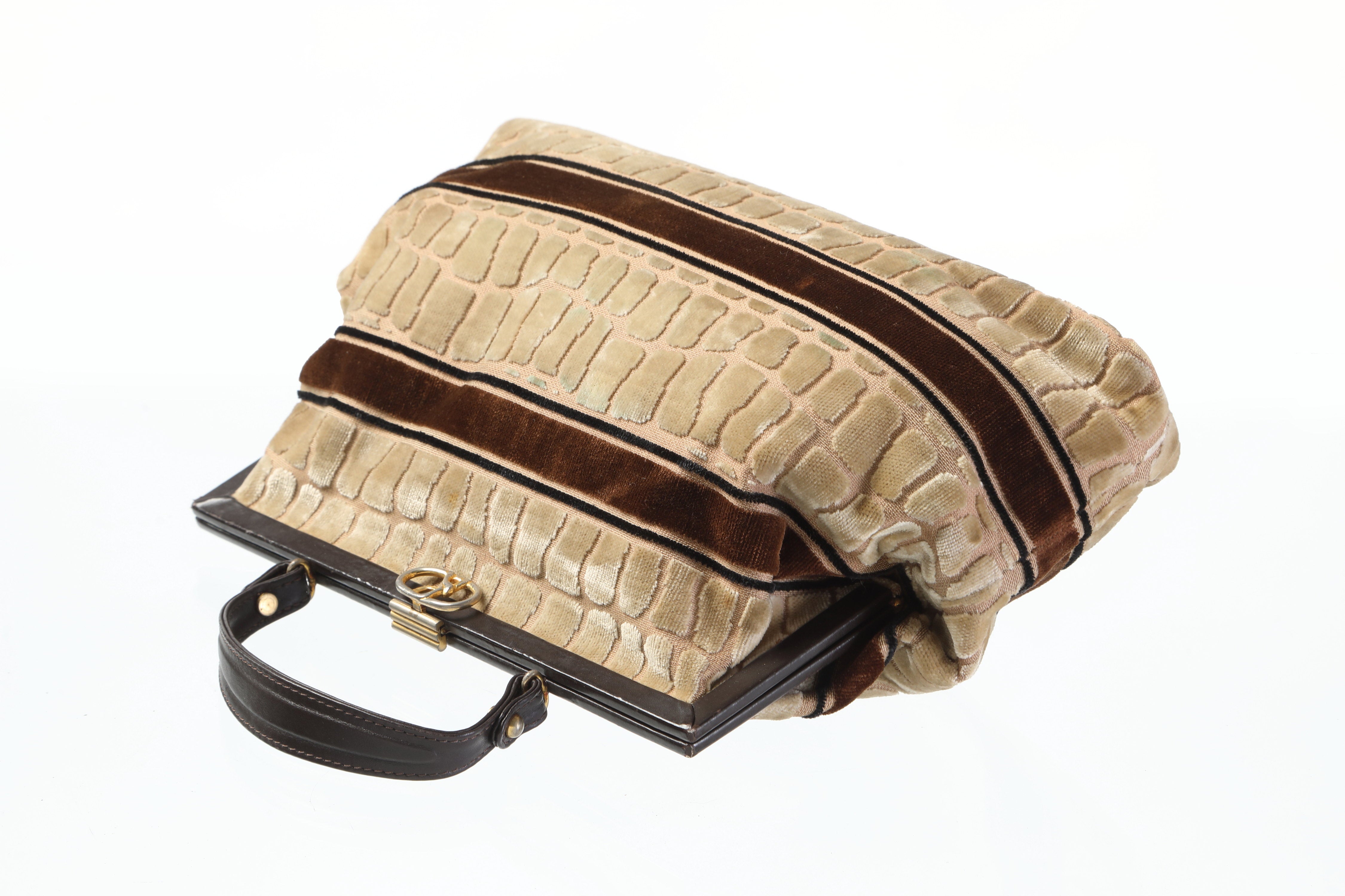 70s Roberta di Camerino bag in crocodile effect velvet