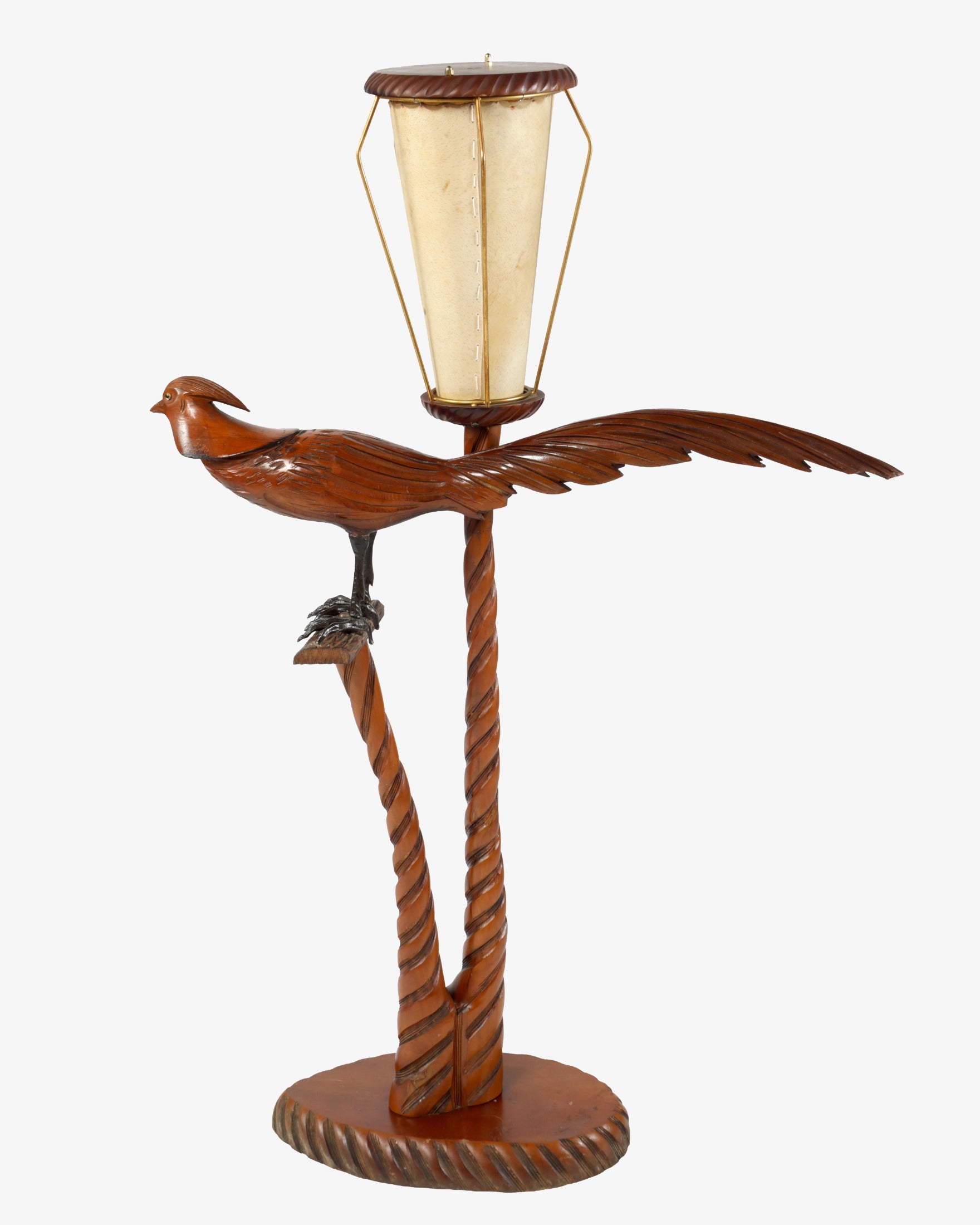 Aldo Tura Ucello wood floor lamp from the 1970s