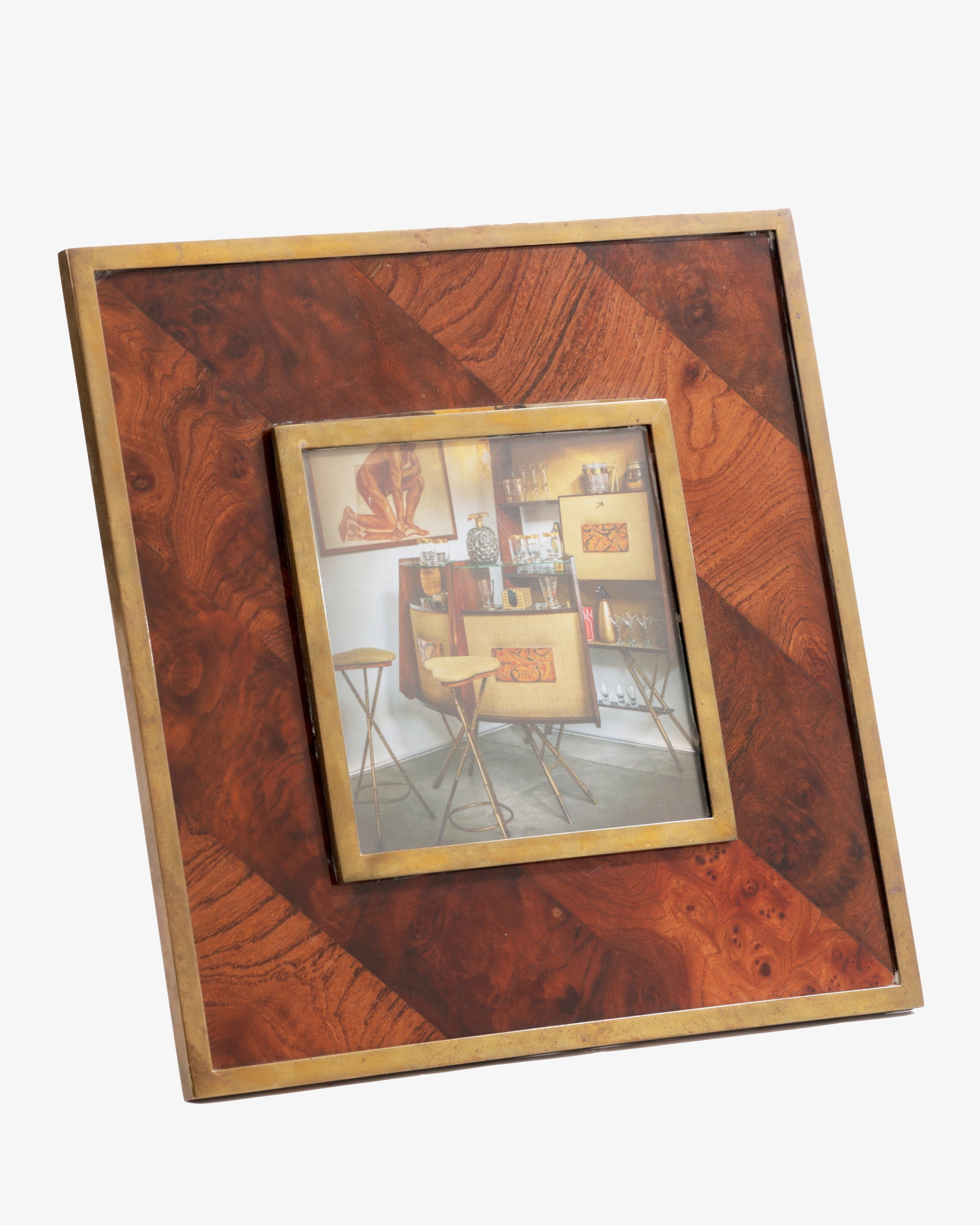 Square frame in briar root and lacquered brass from the 1970s