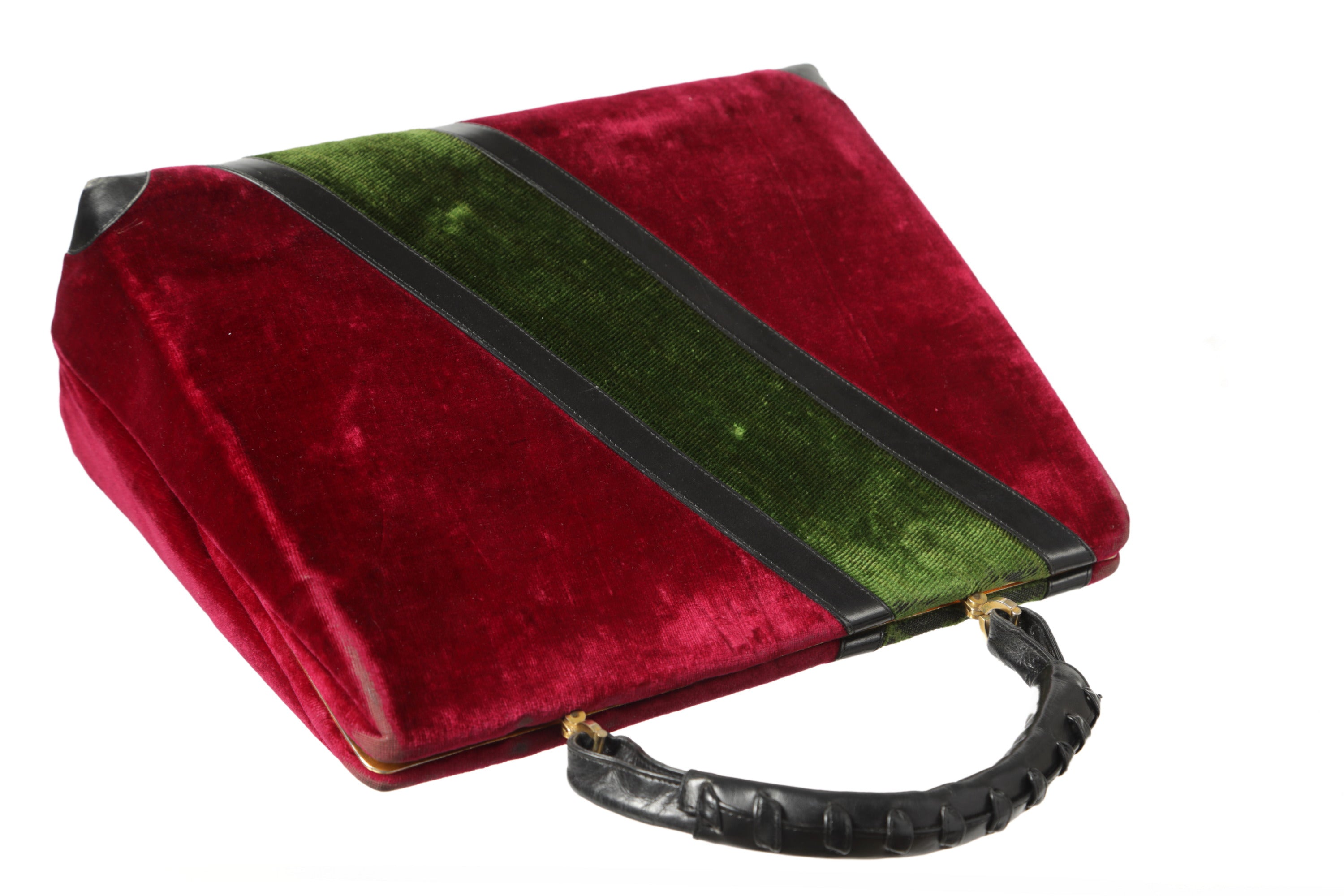 Roberta di Camerino Handbag in Devorè Velvet and Leather from the 70s