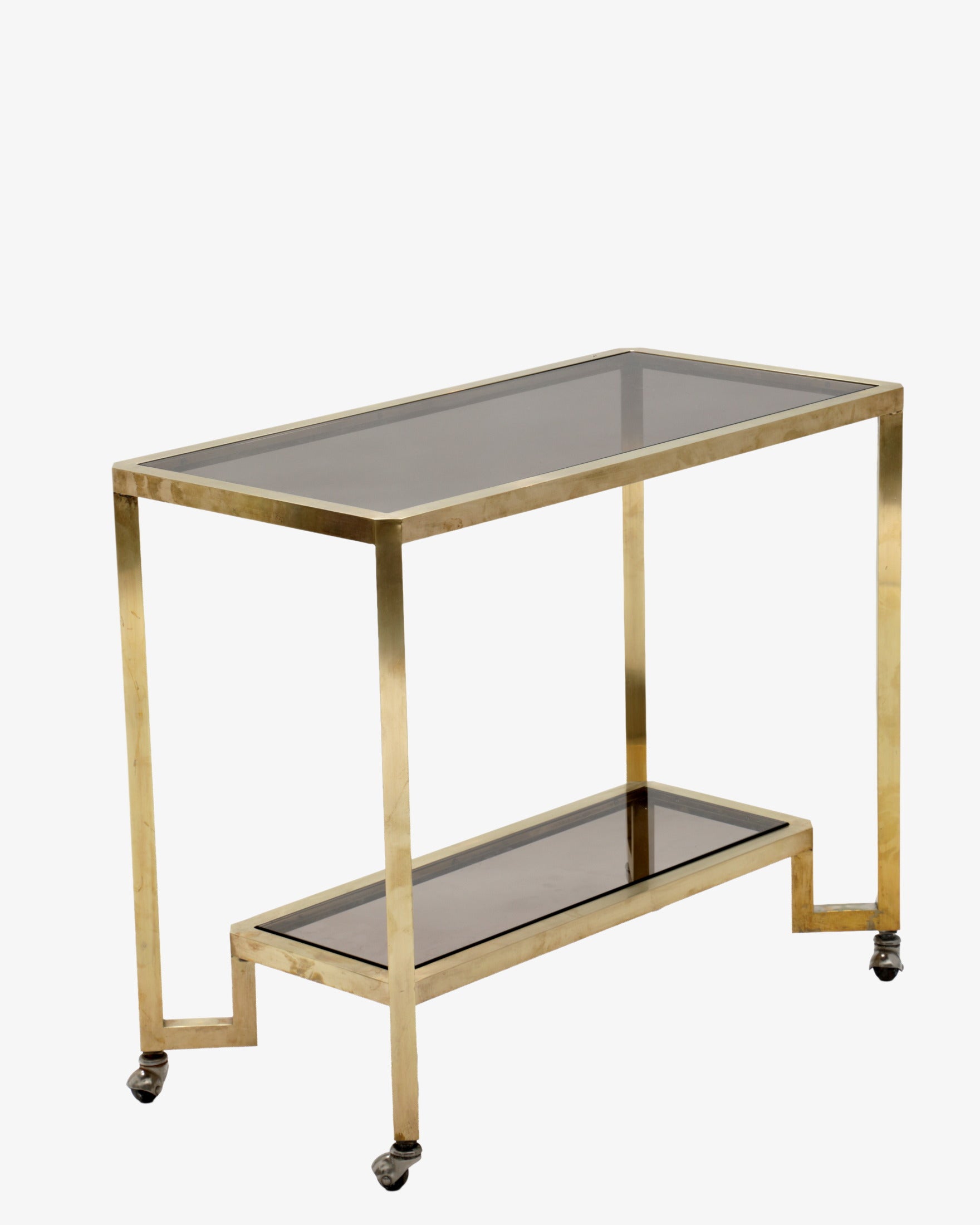 1970s brass and smoked glass trolley