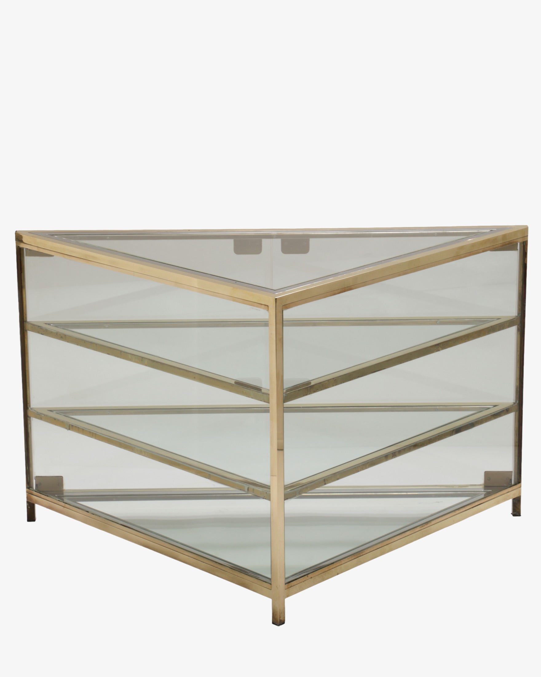 1970s corner brass display cabinet