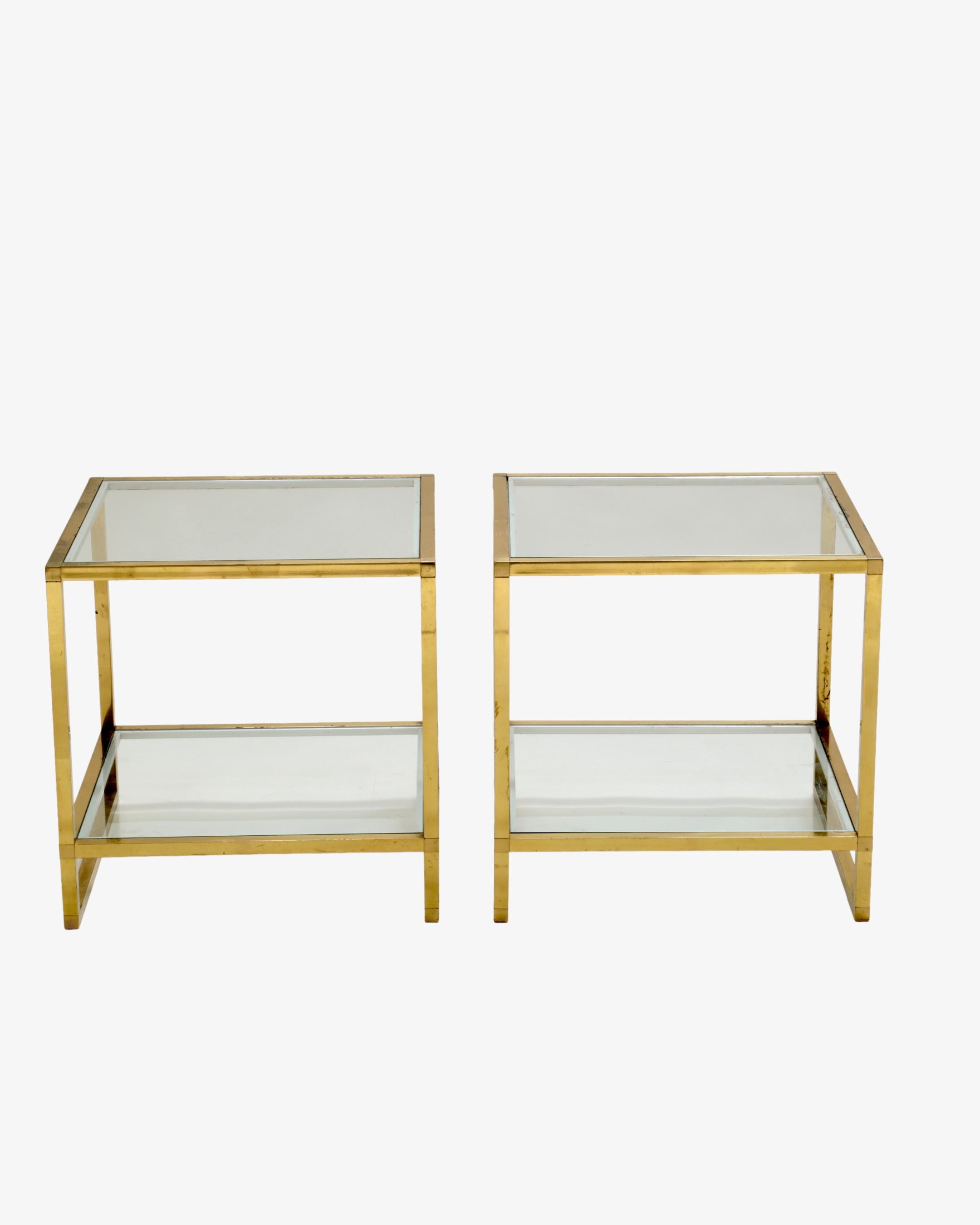 Pair of square brass tables from the 1970s