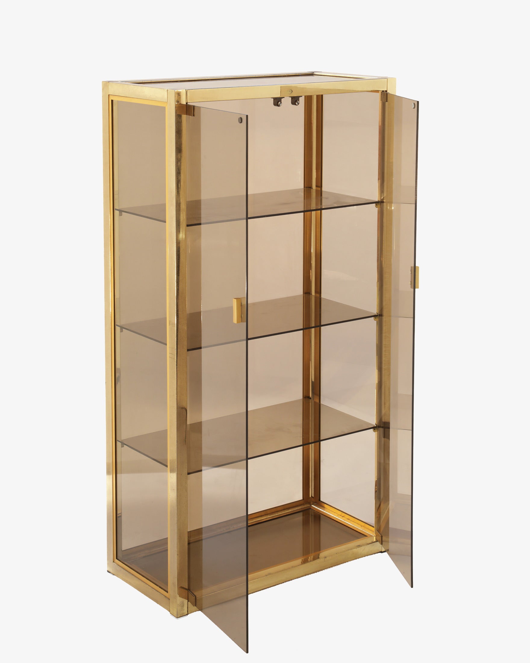 70s brass and steel display cabinet
