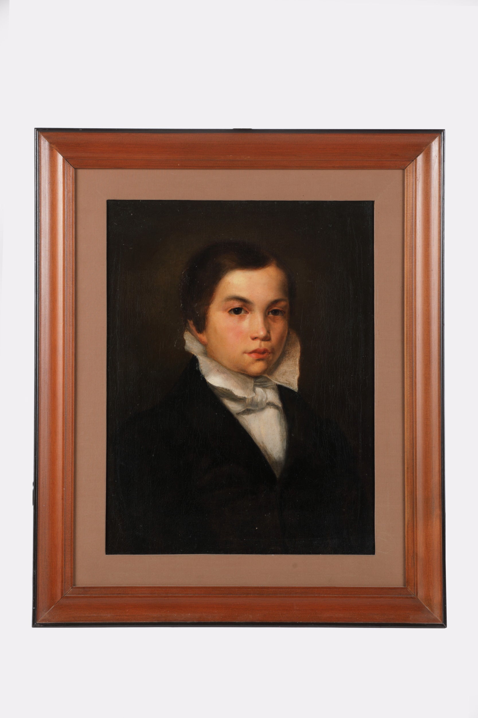 19th century oil portrait of a boy with a large collar