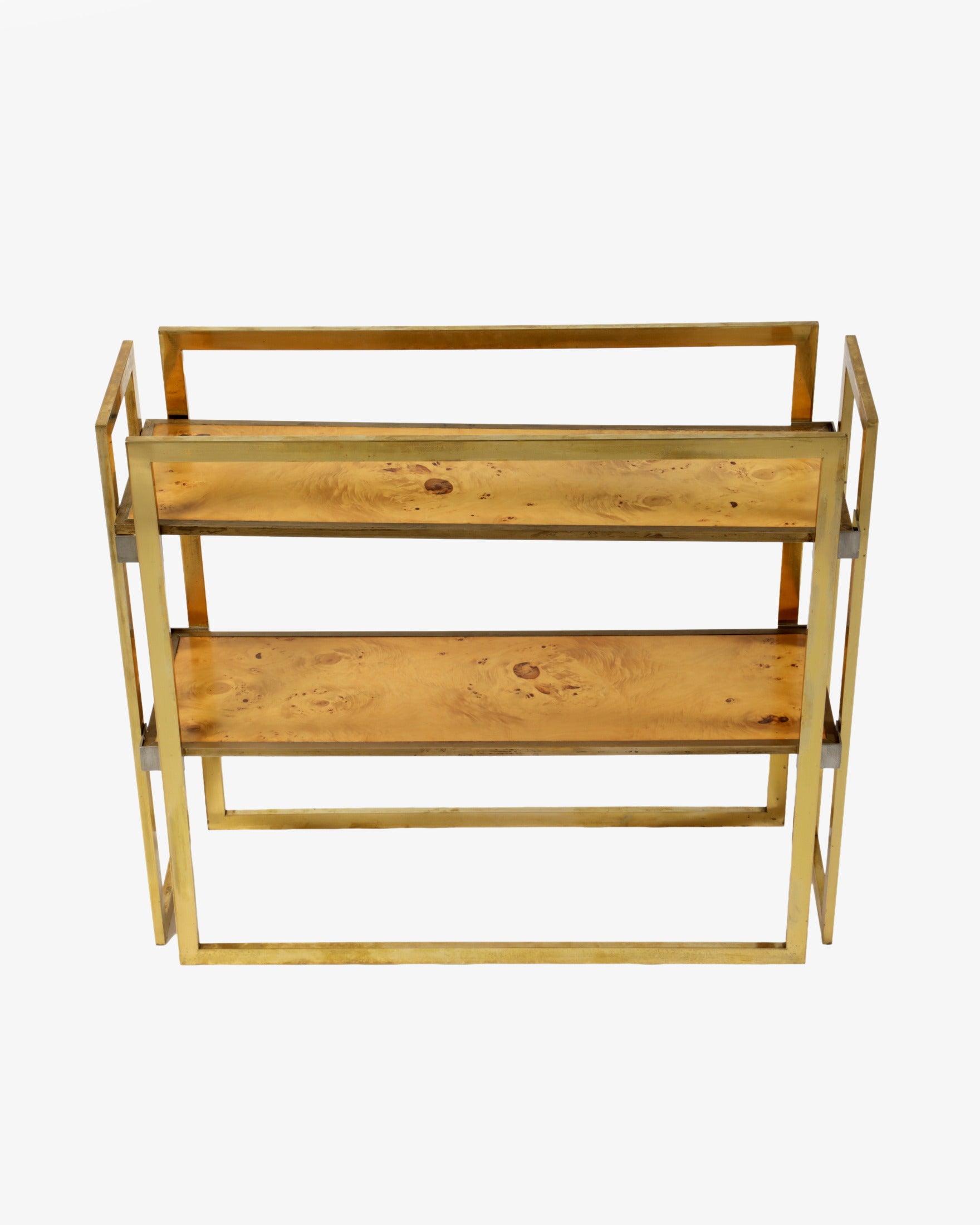 Brass and briar etagere with two shelves, 1970s