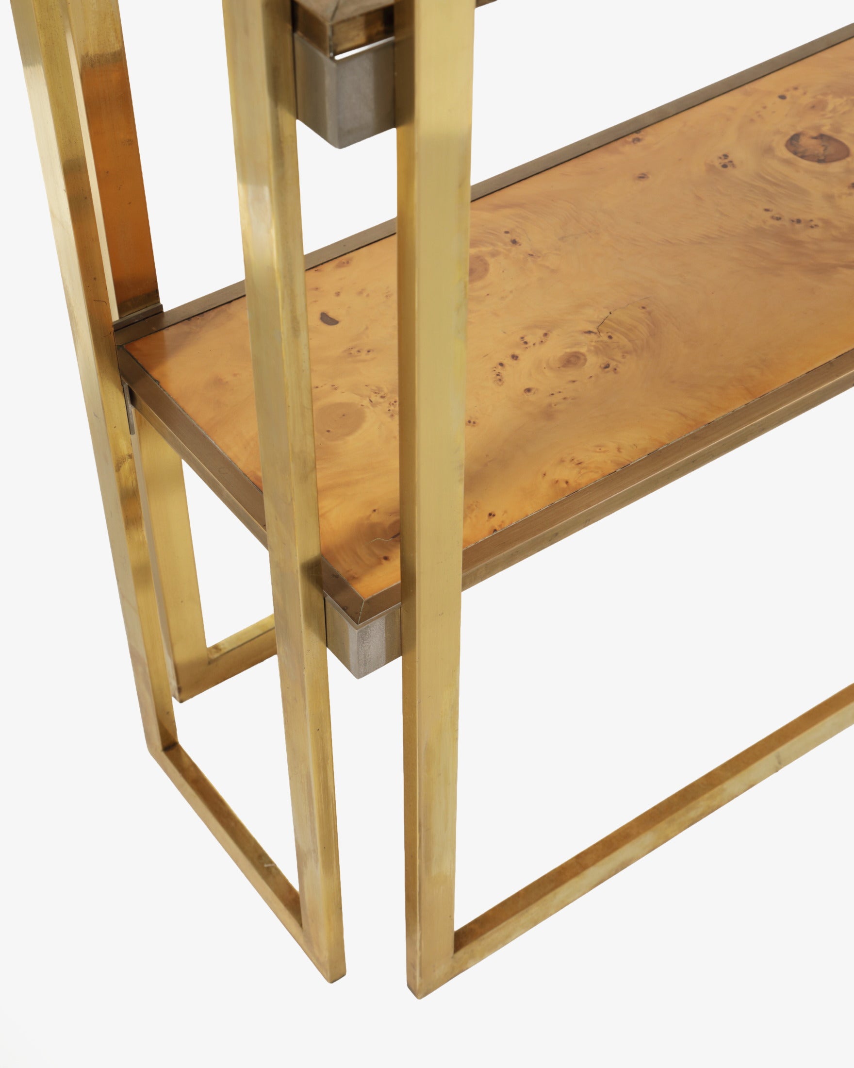 Brass and briar etagere with two shelves, 1970s
