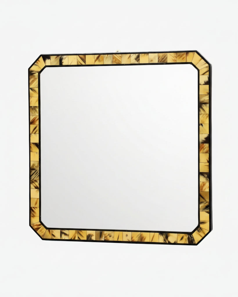 Horn and black lacquer mirror from the 1980s