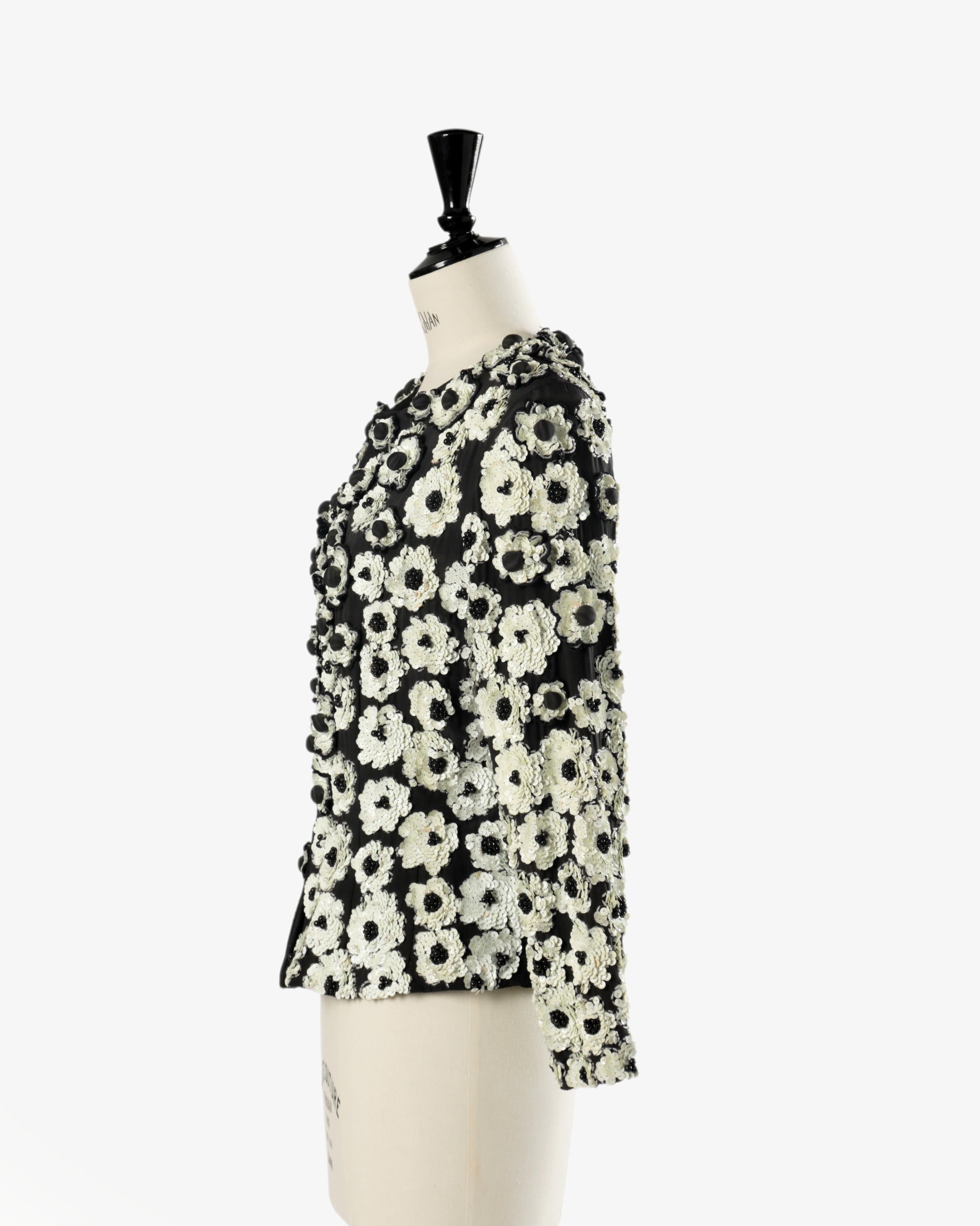 Furstenberg black and white sequined flower jacket