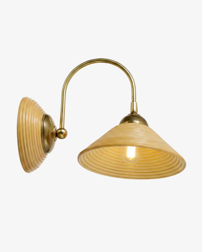 70s rattan and brass wall lamp