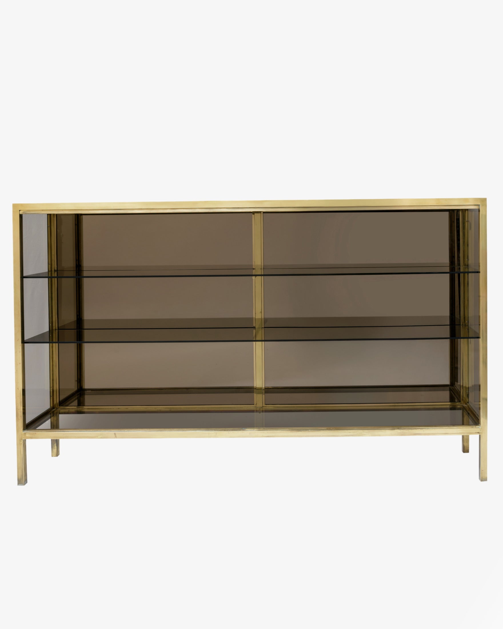 1970s brass and smoked glass display cabinet