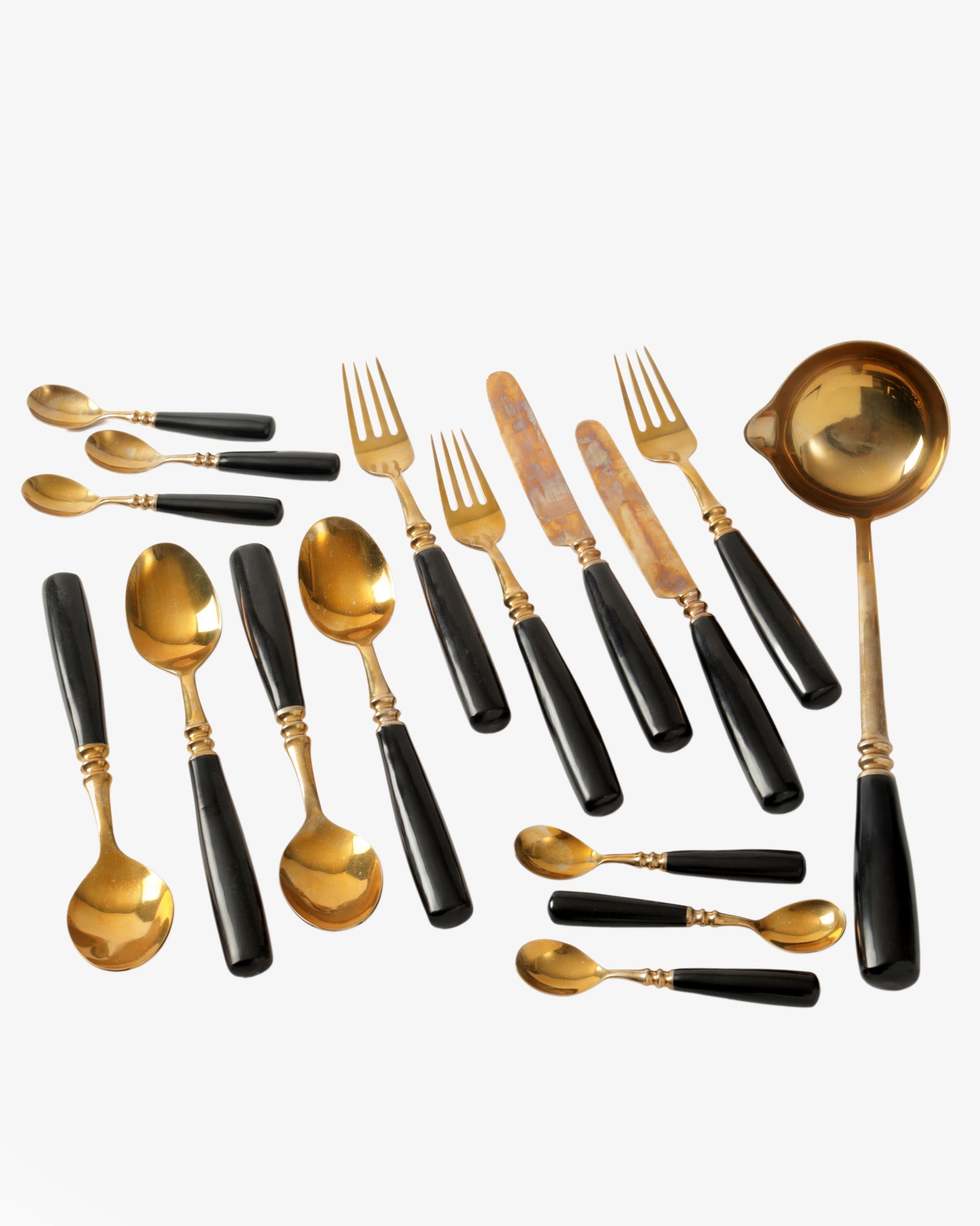 Black Bakelite and brass cutlery from the 1960s