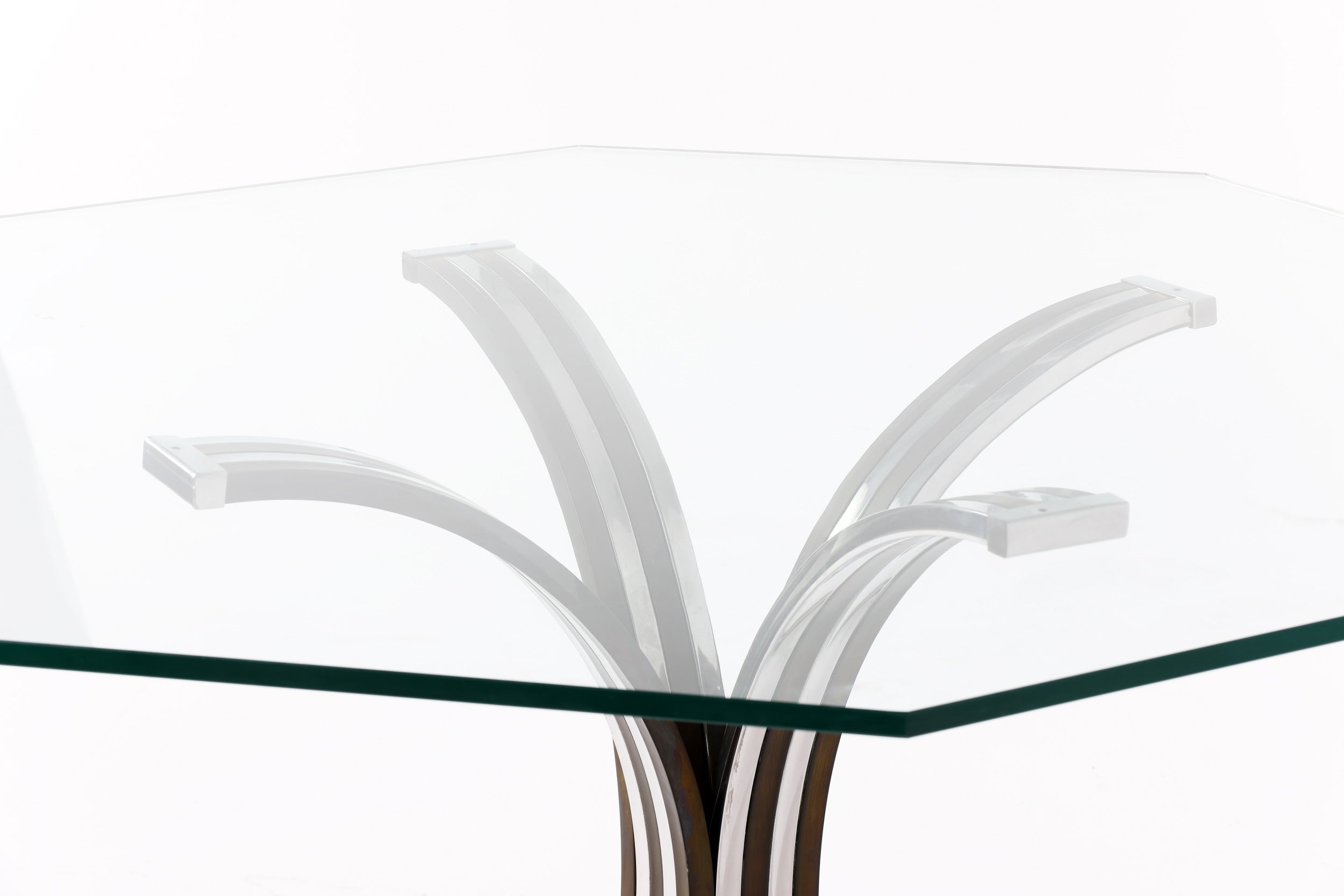 Romeo Rega octagonal table from the 70s in steel and glass
