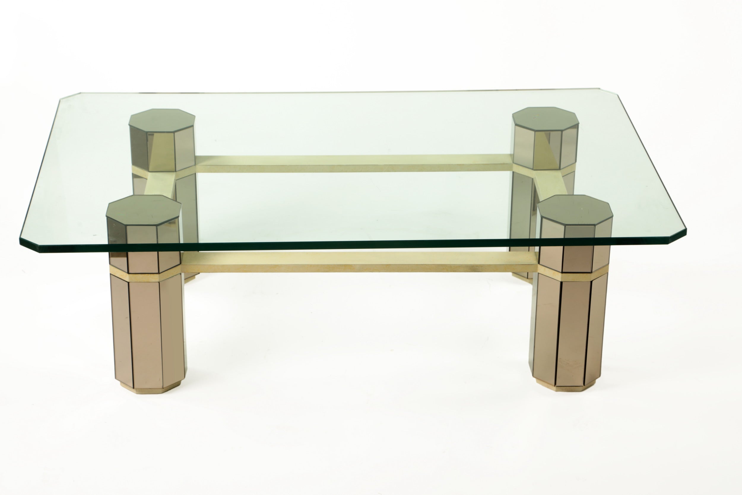 1970s glass and mirror living room table