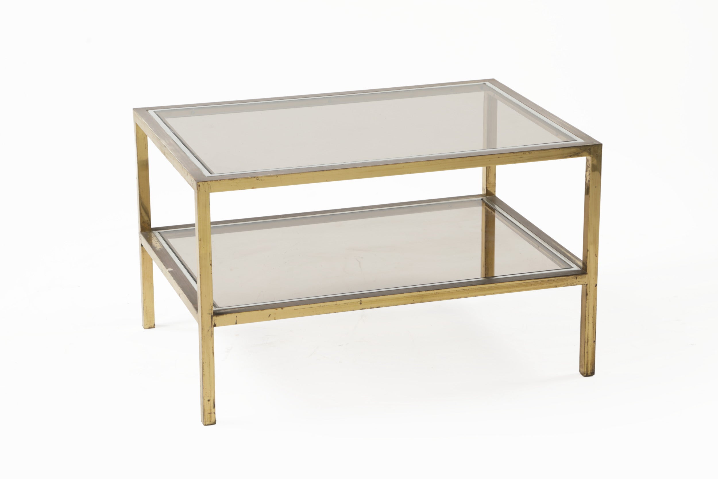 Small 70's steel and brass living room table