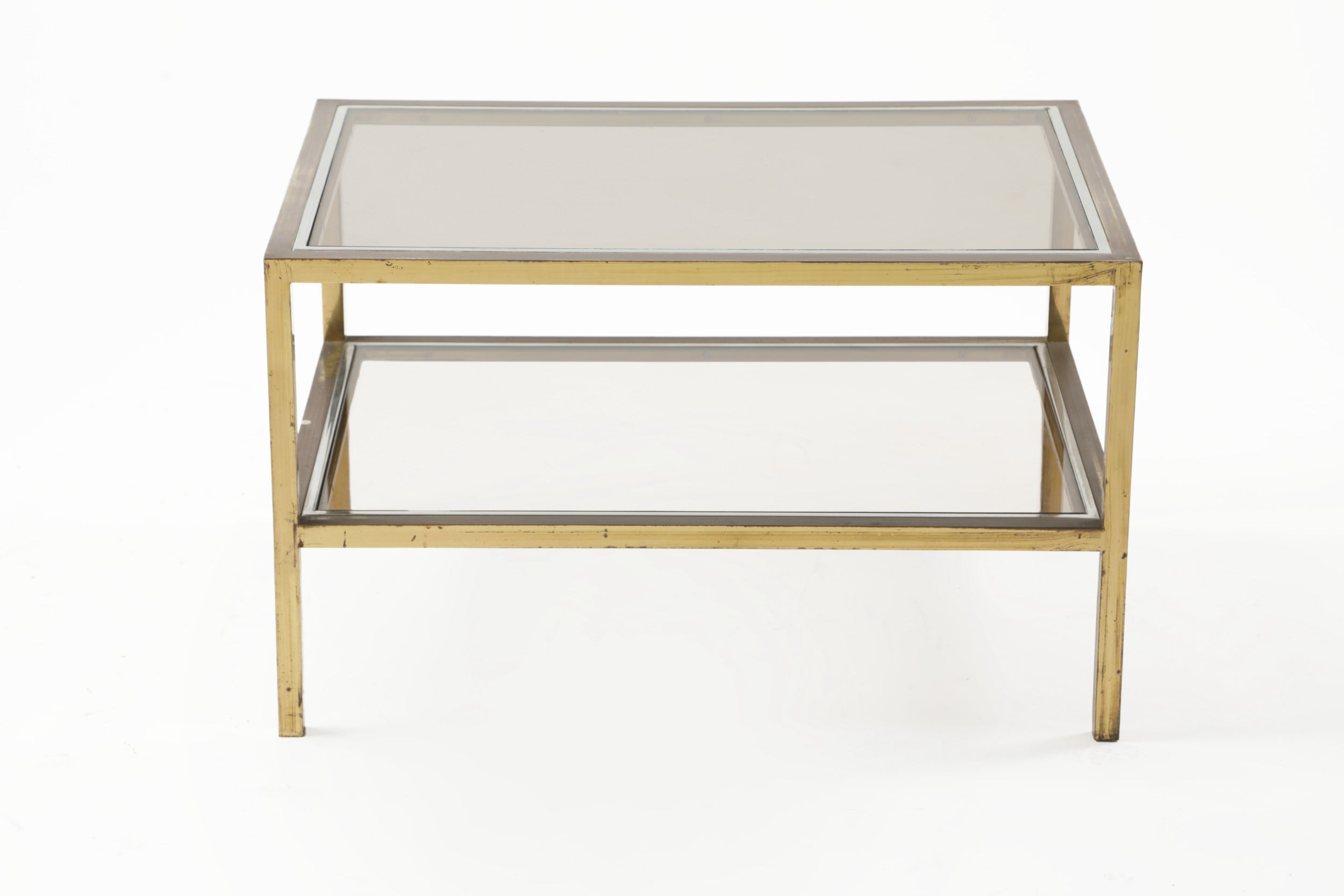 Small 70's steel and brass living room table