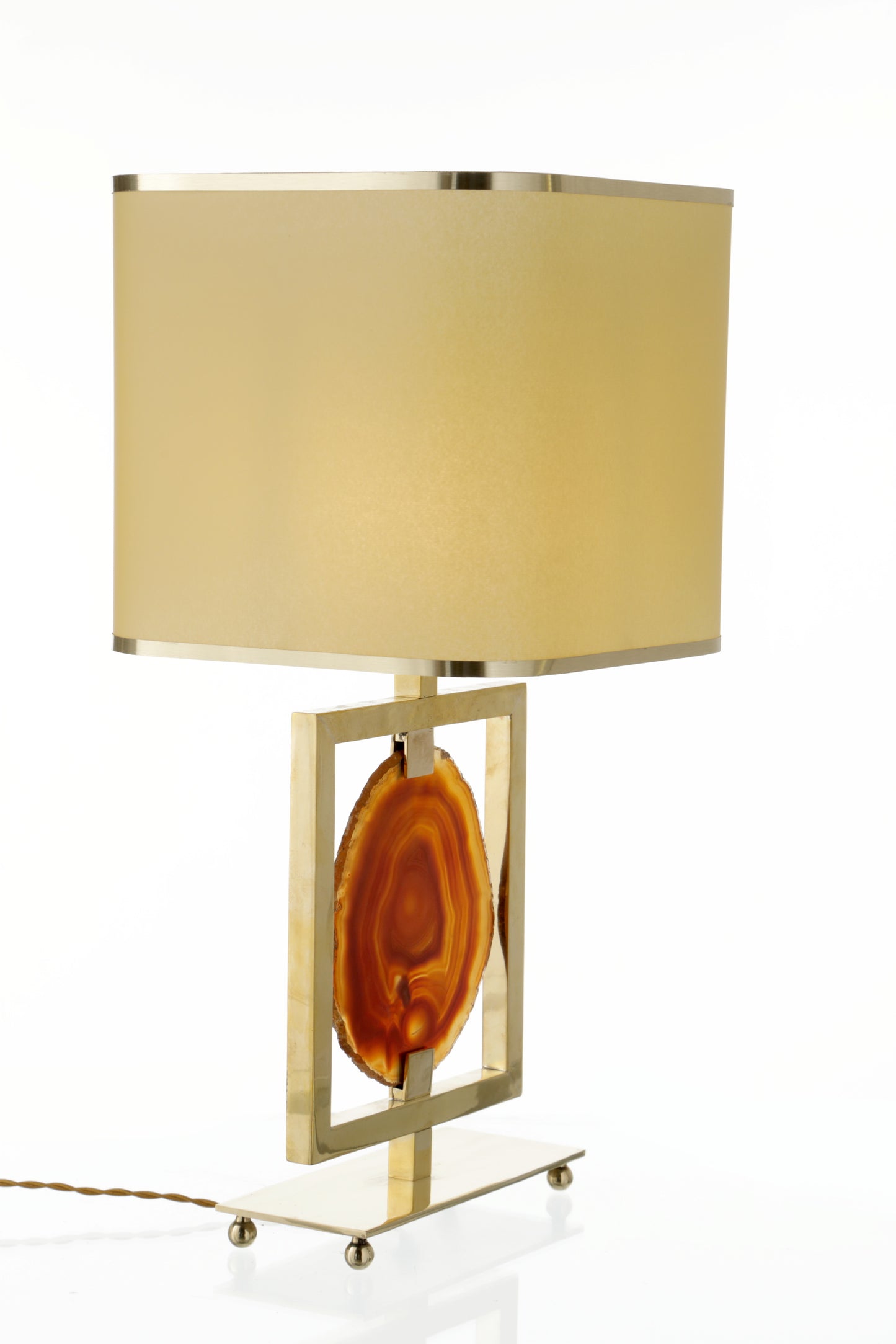 Pair of 1970s brass and carnelian agate lamps