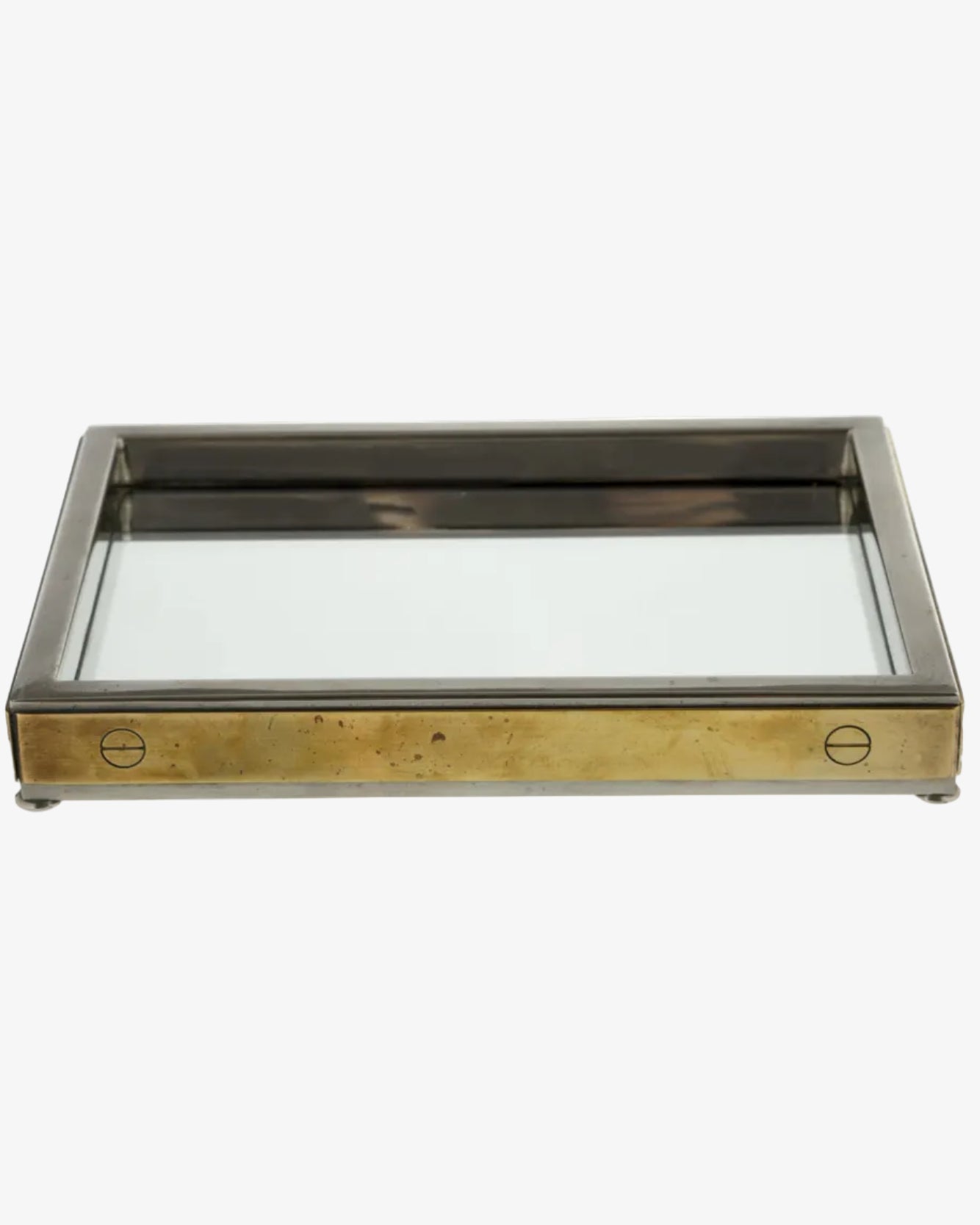 70s mirrored pocket emptier in steel and brass