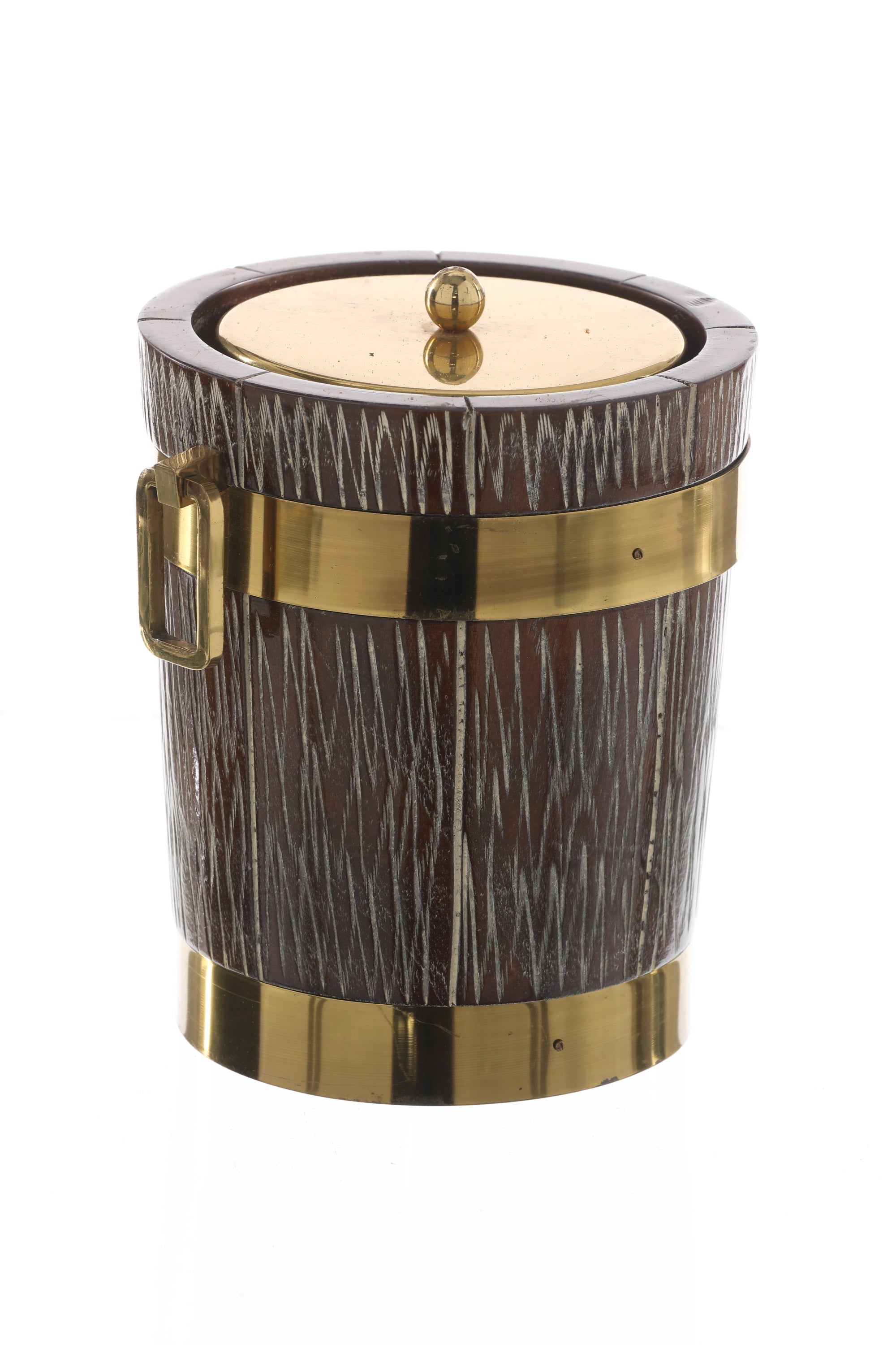 1970s wood and brass ice bucket