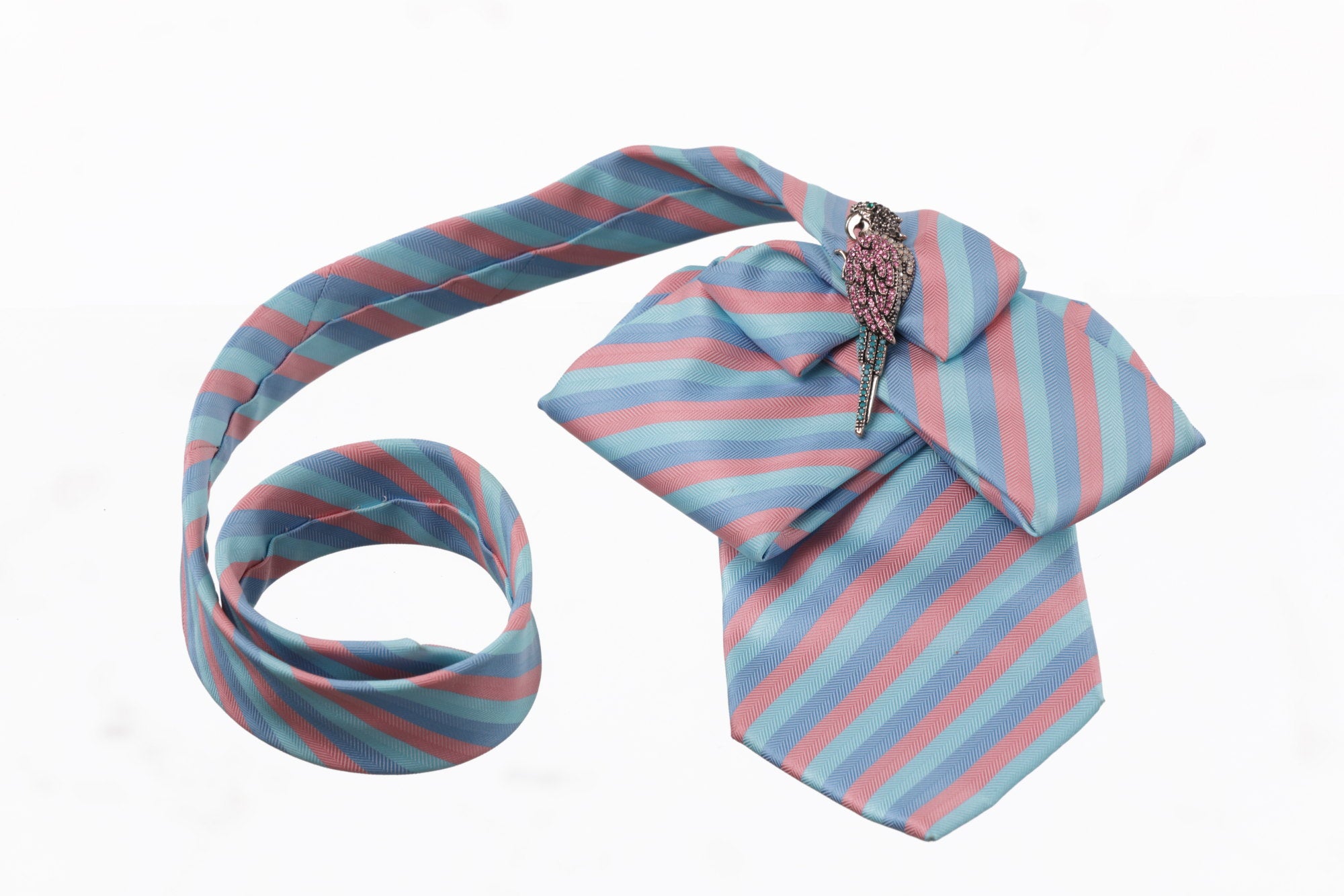 Striped silk tie scarf