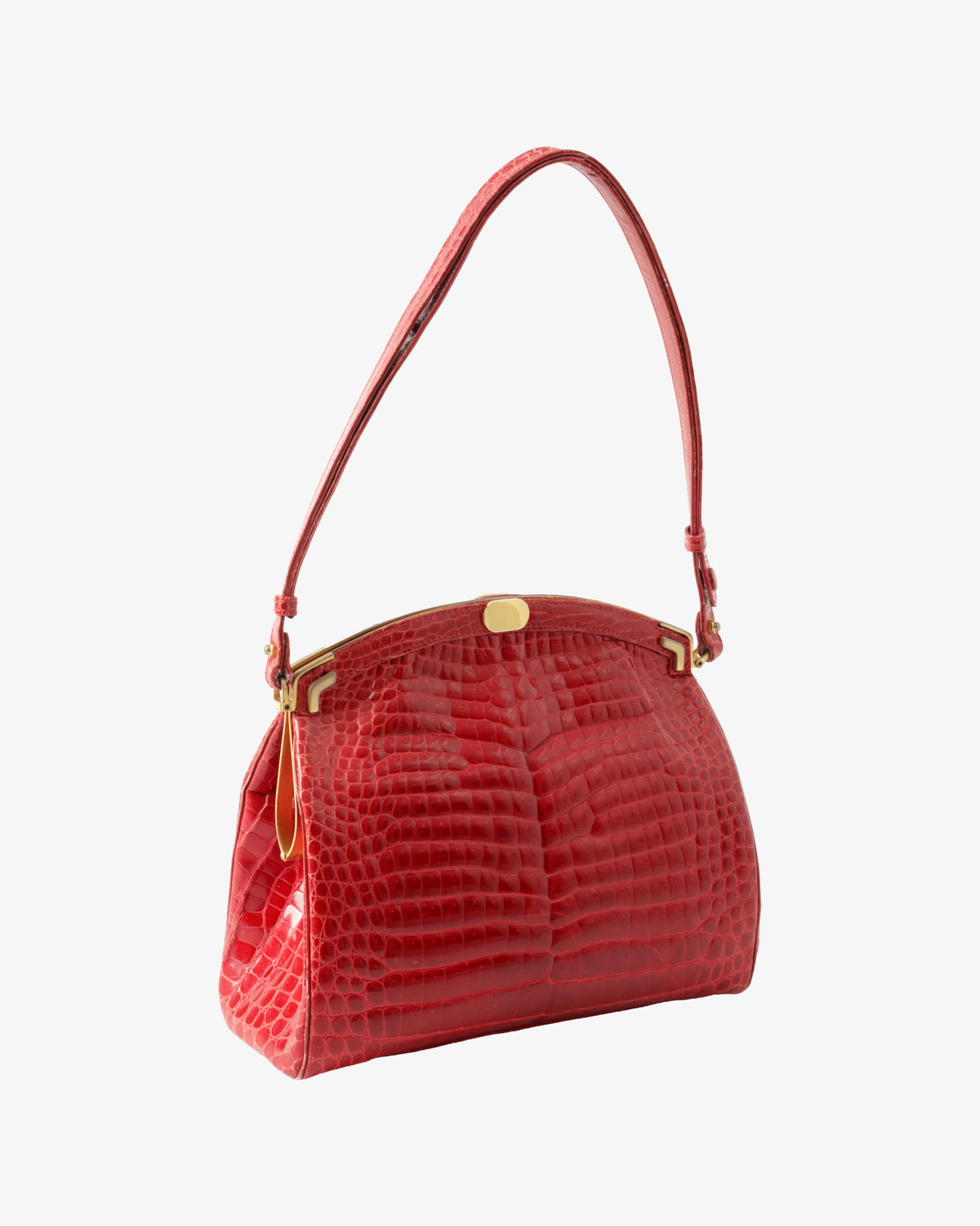 1970s Giovanni Borri Milano red pom-pom crocodile bag