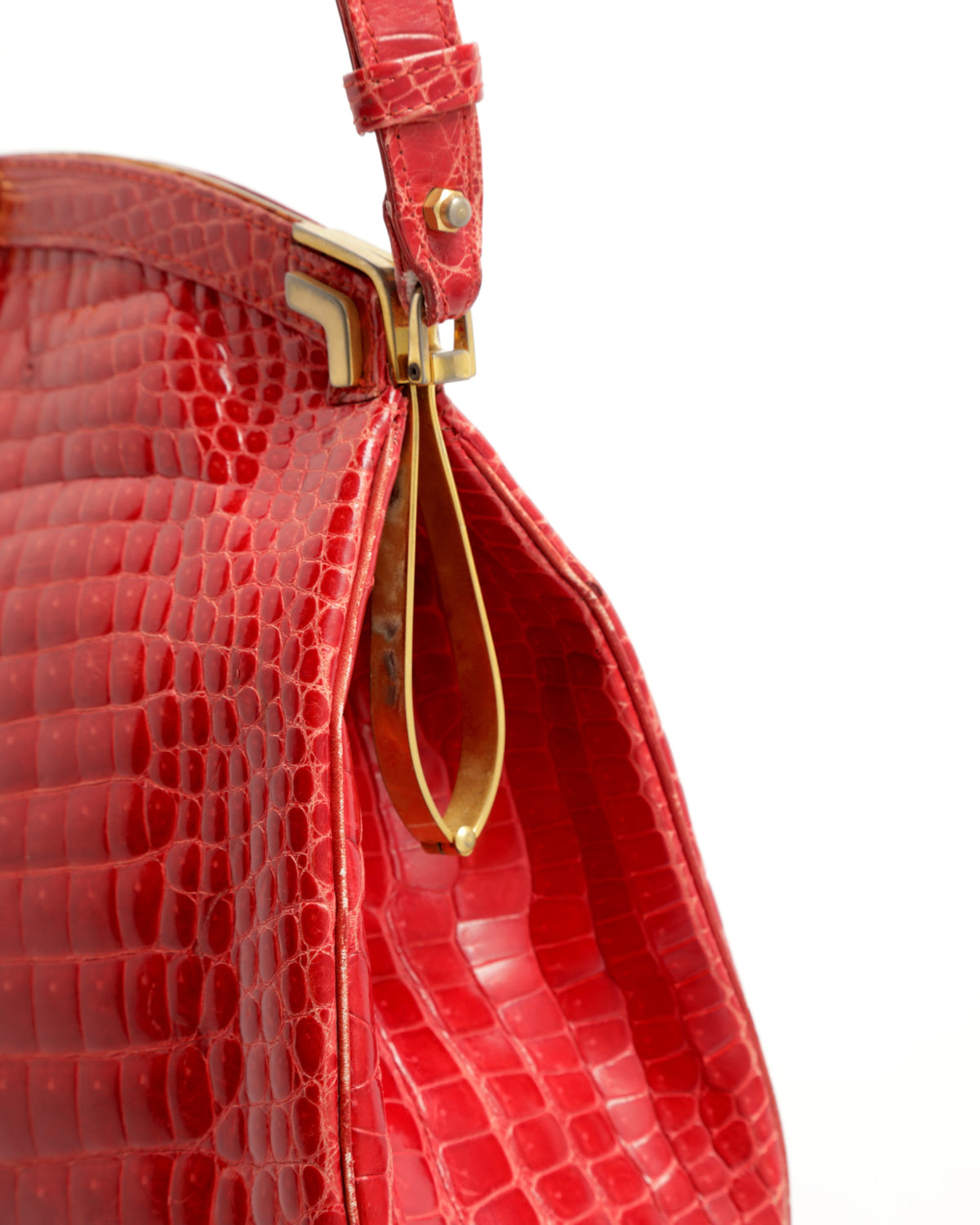 1970s Giovanni Borri Milano red pom-pom crocodile bag