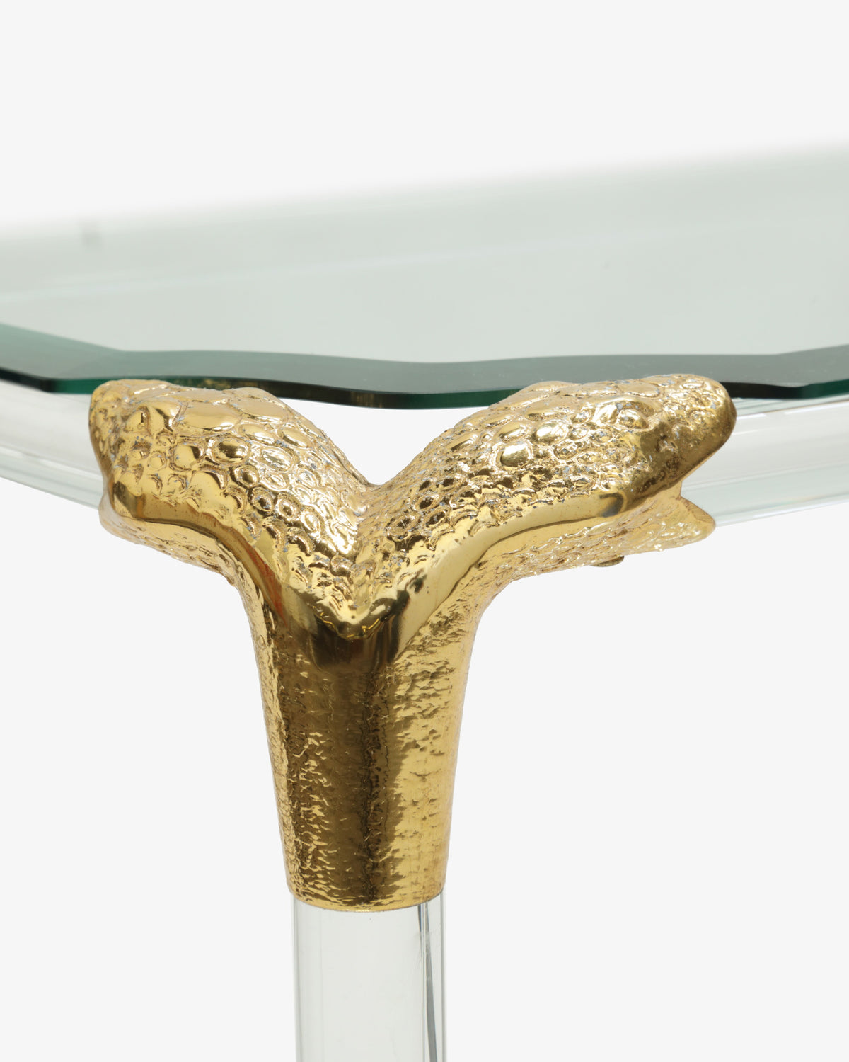 1970s plexiglass and glass trolley with brass snake inserts