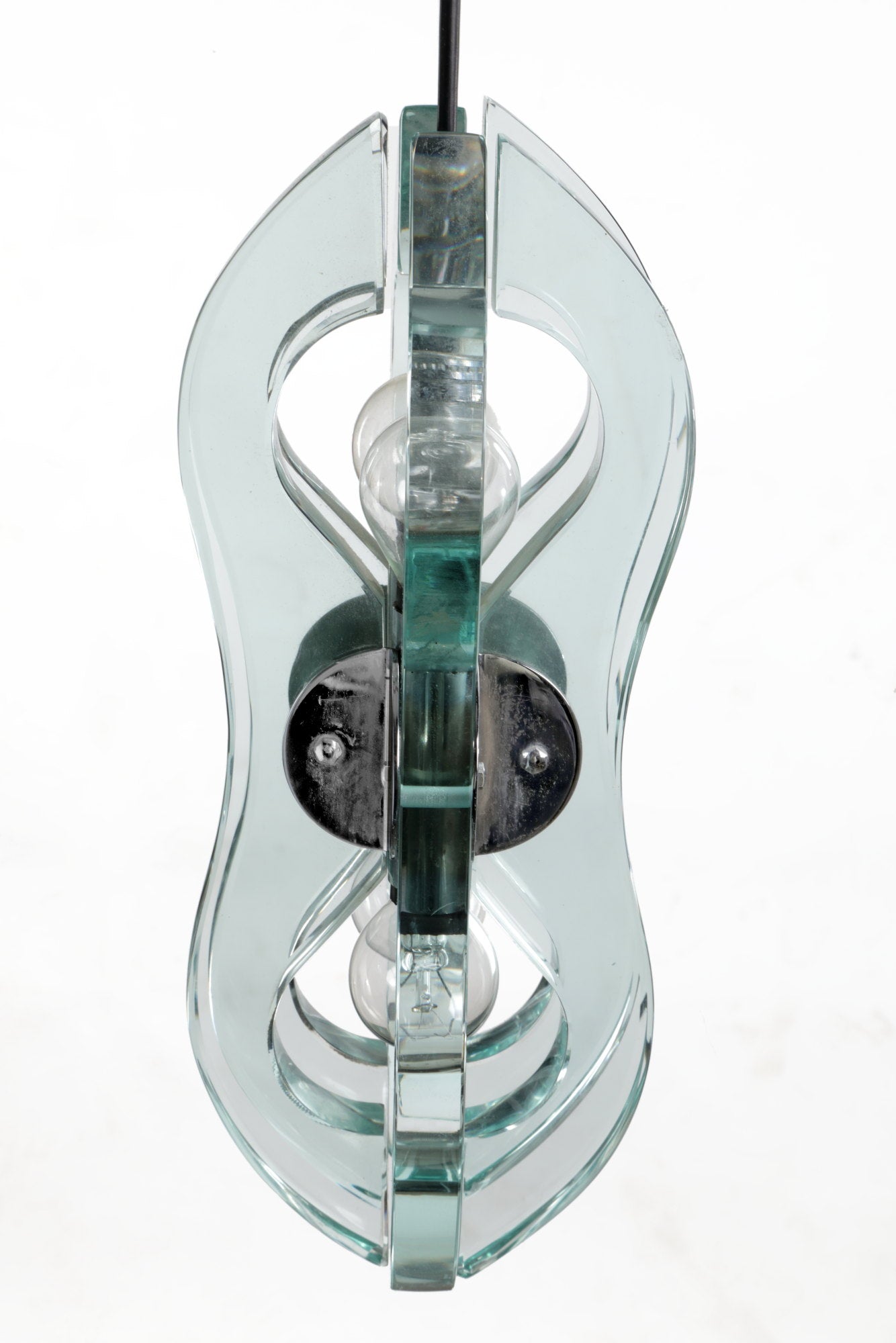 70s glass and steel pendant lamp