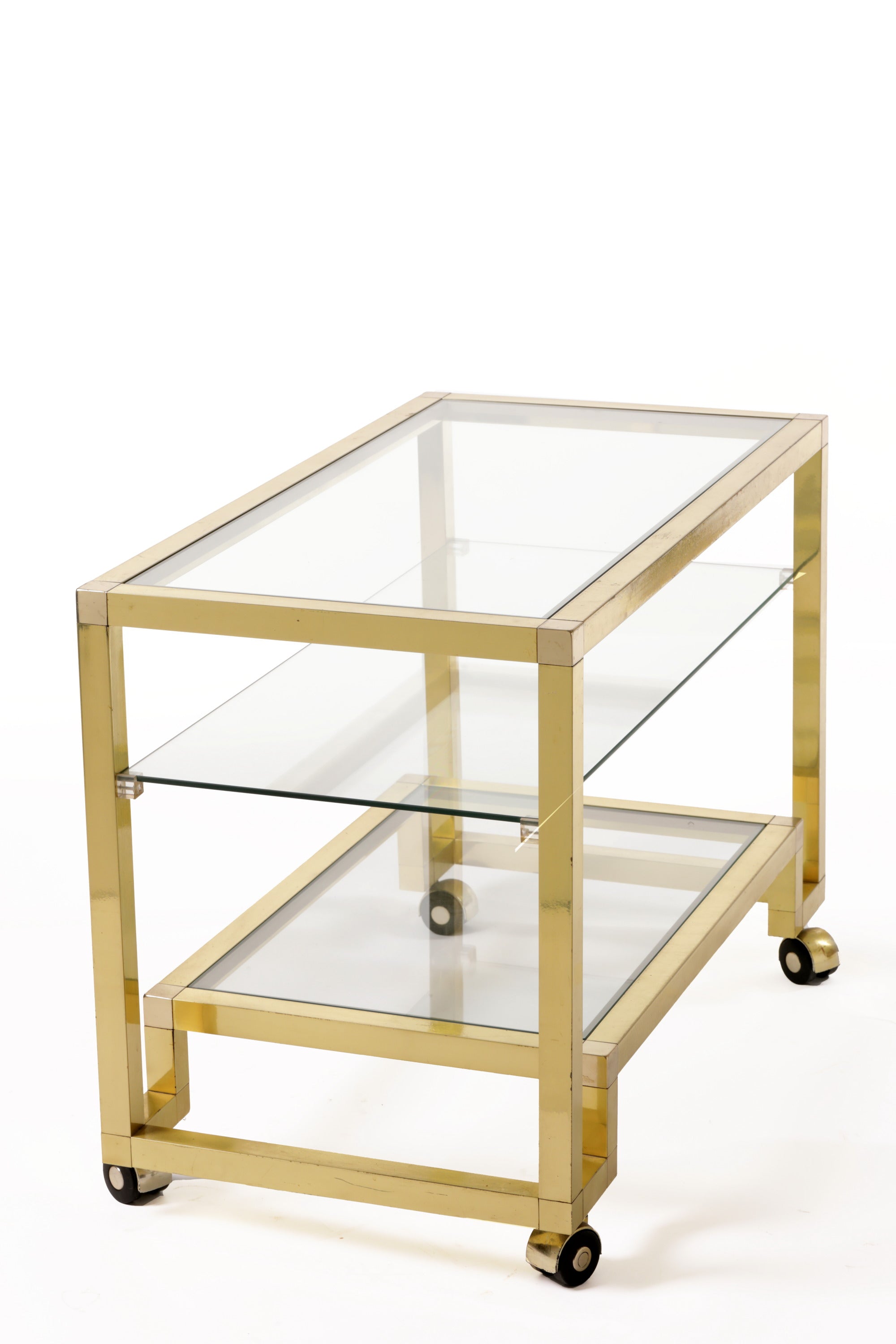 70's brass trolley with three shelves