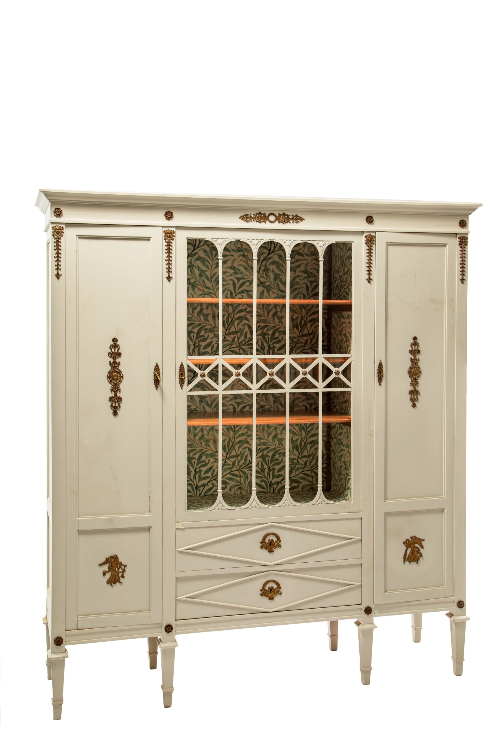 Ivory lacquered display cabinet from the 1950s
