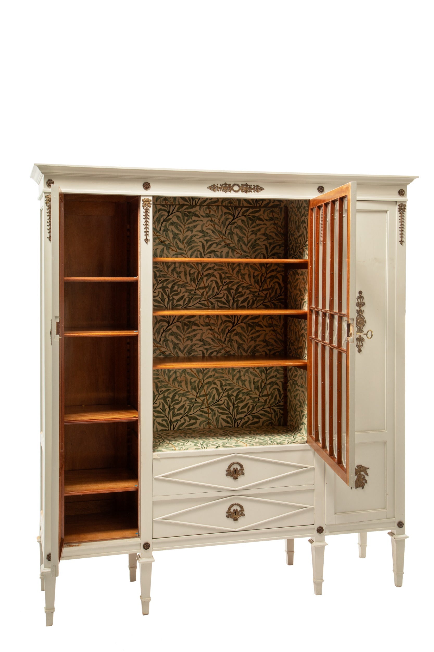 Ivory lacquered display cabinet from the 1950s