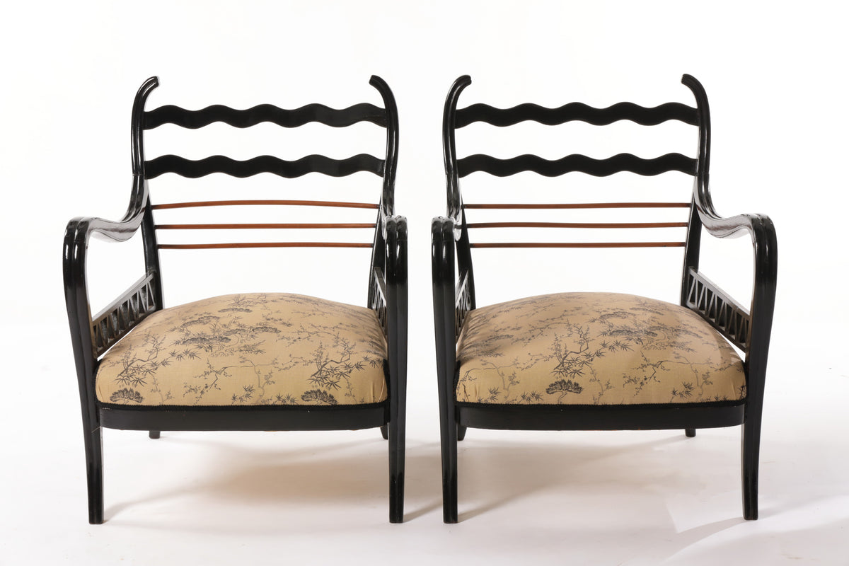 Pair of armchairs attributed to Paolo Buffa reinterpreted by triplef