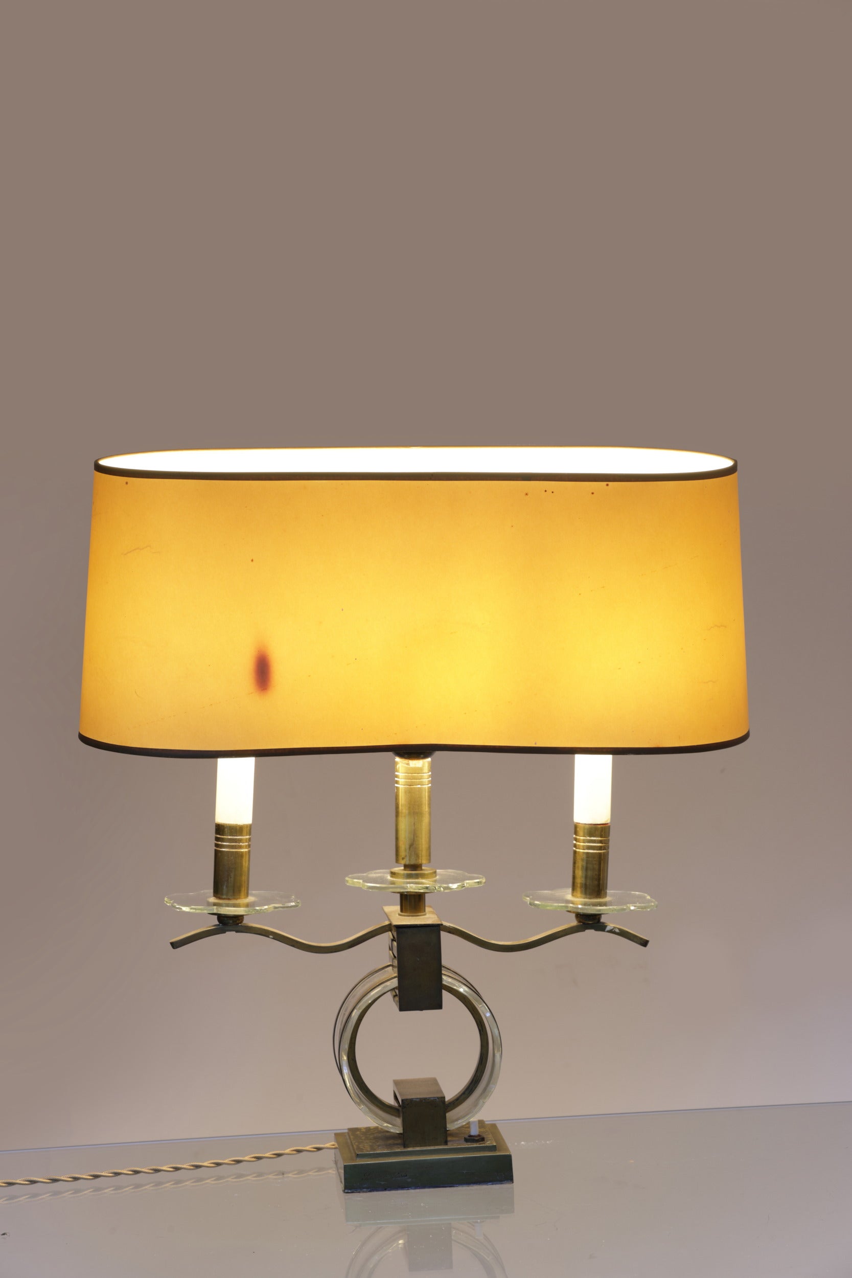 1940s brass and blown glass table lamp