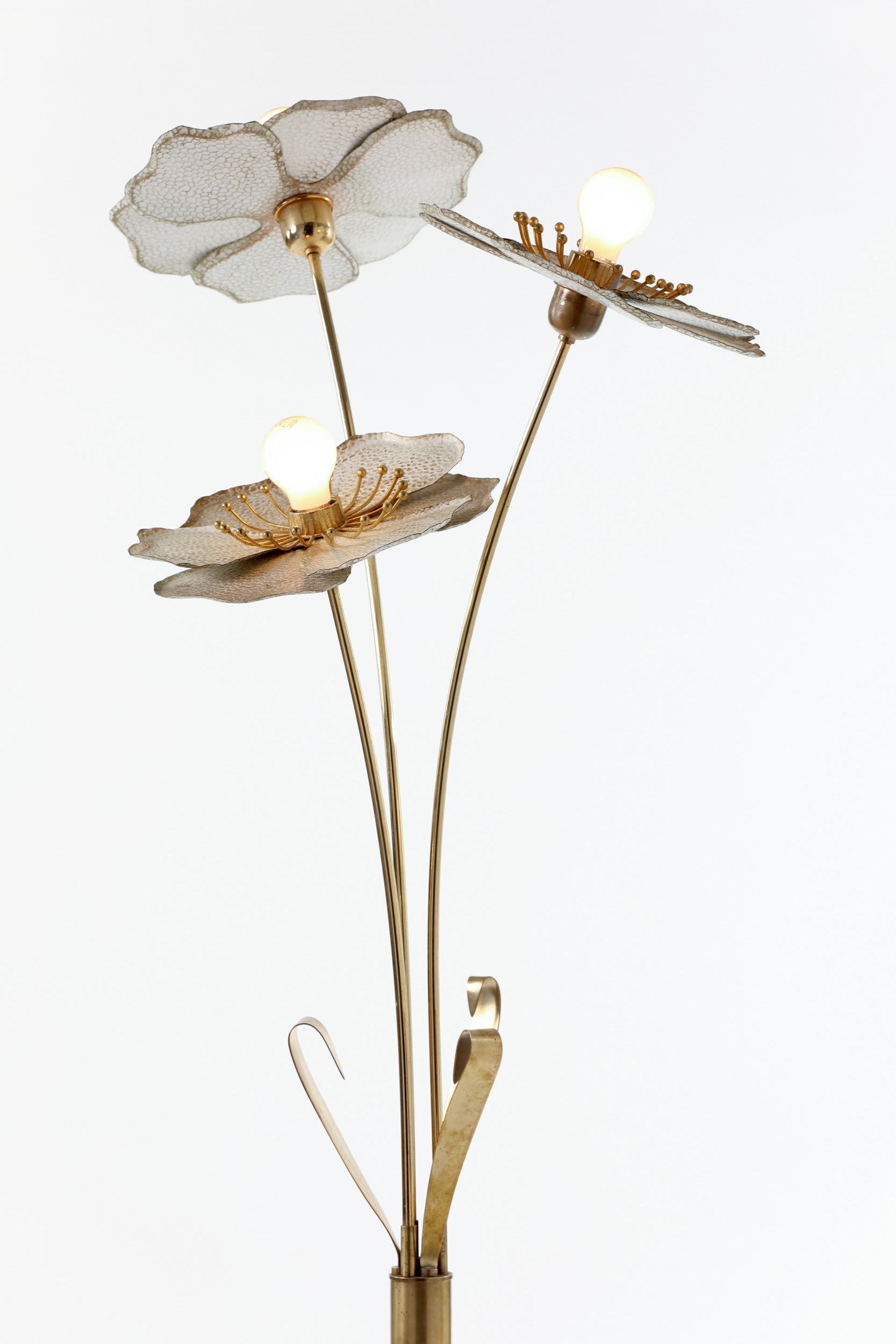 80s metal and brass flower floor lamp