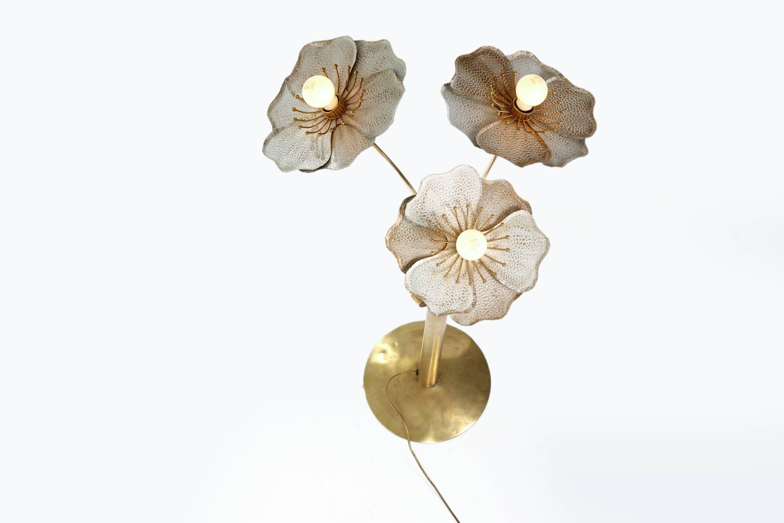 80s metal and brass flower floor lamp