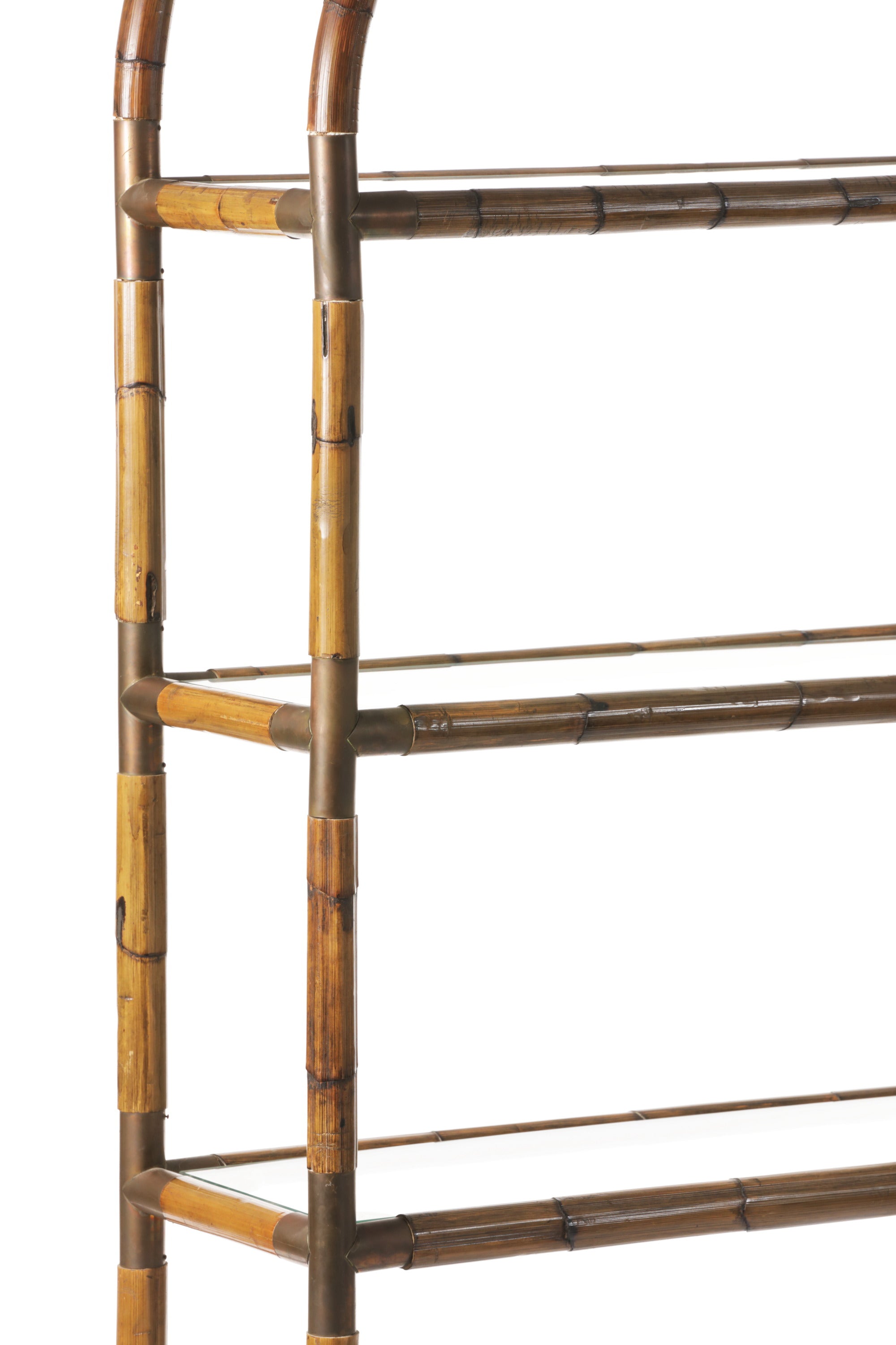 Bamboo and brass arch bookcase from the 70s