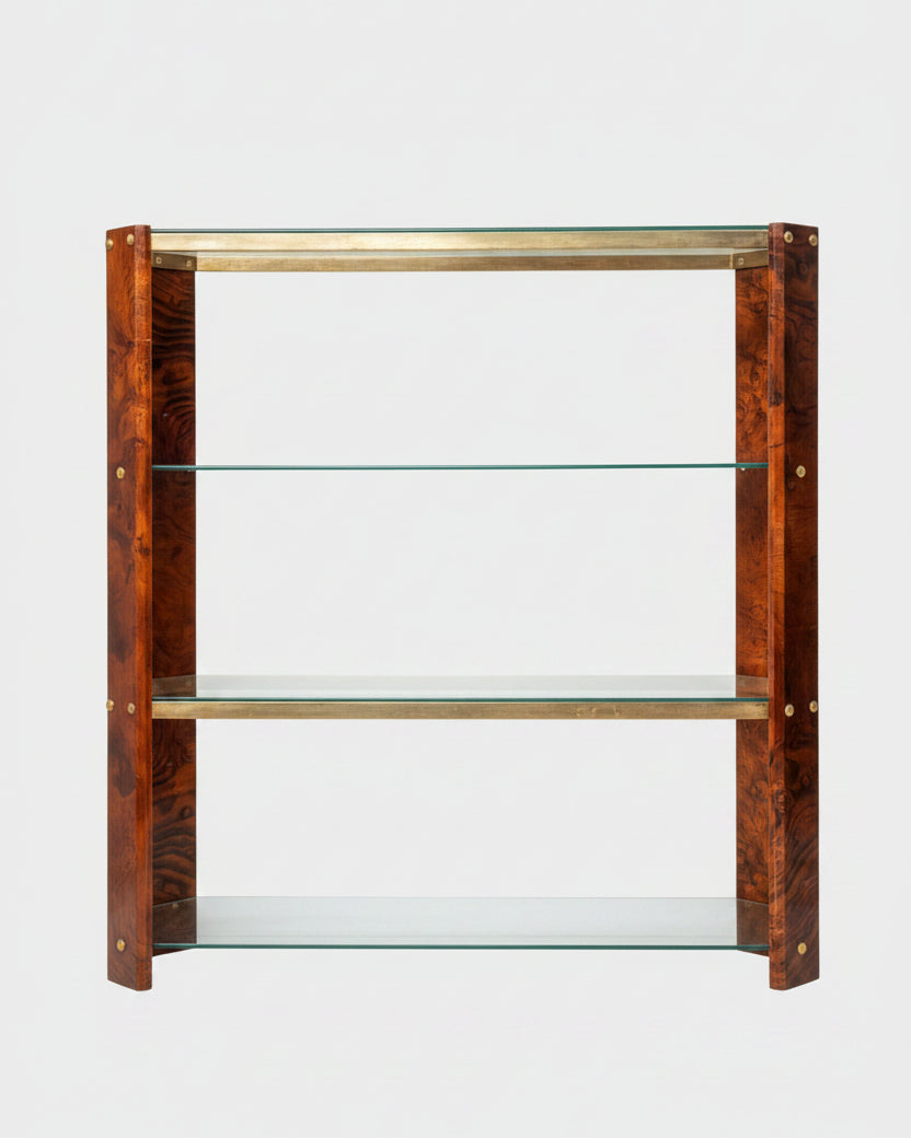 70s briar brass and crystal bookcase