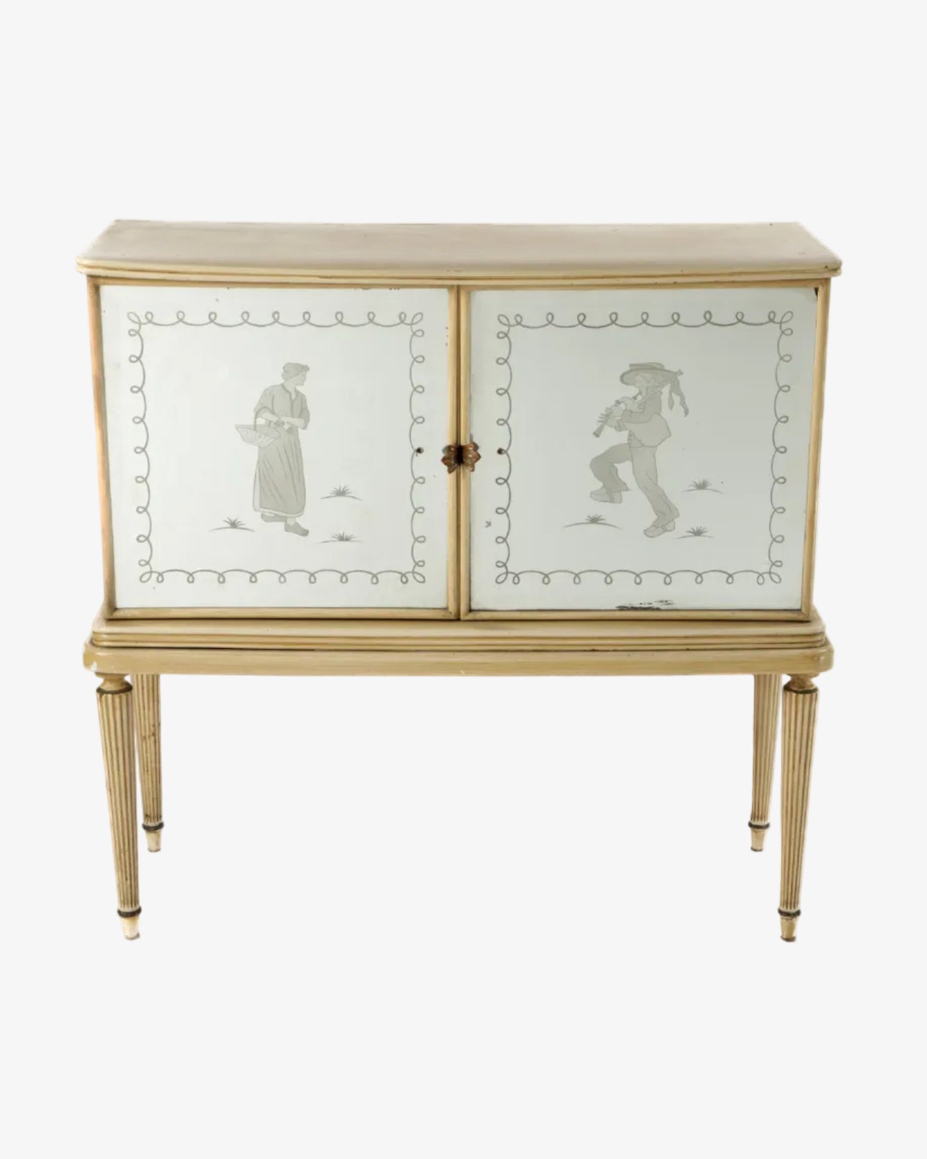 1950s ivory lacquered bar cabinet