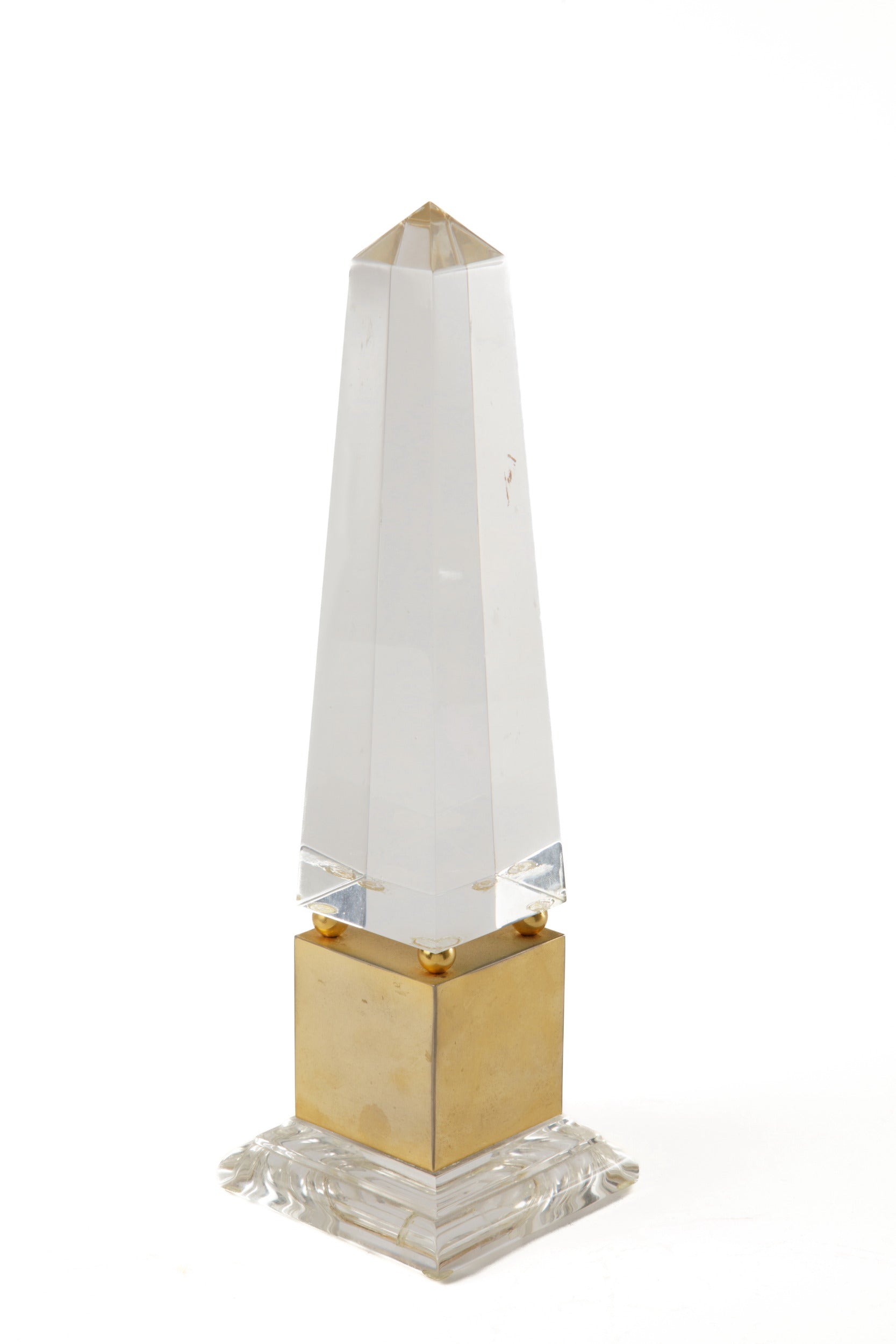 Plexiglass and brass obelisk from the 1970s