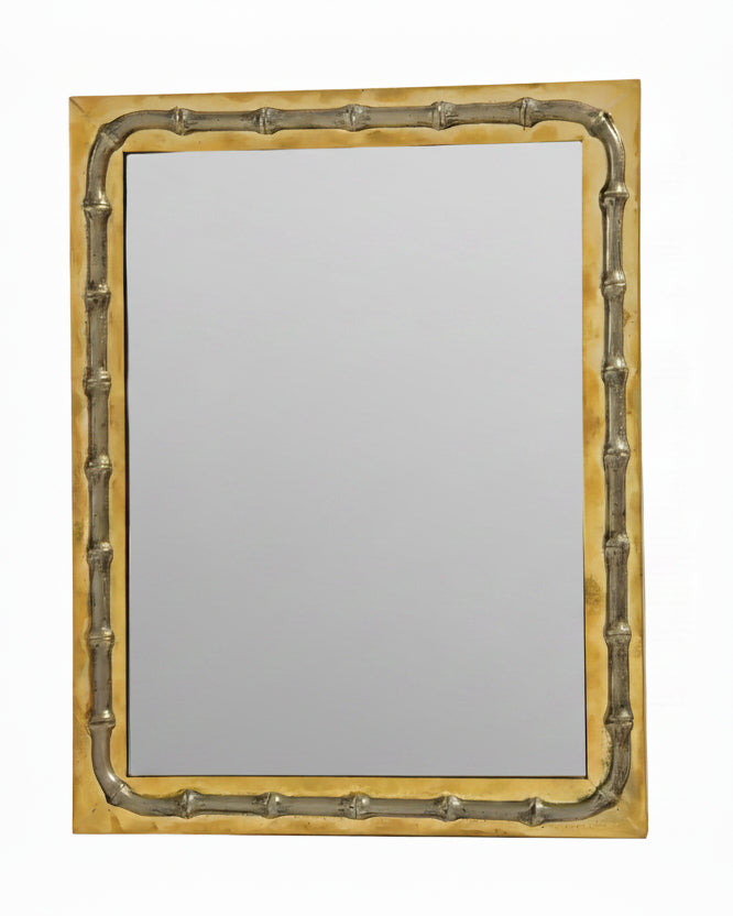 Small 1970s silver-plated brass and bamboo mirror