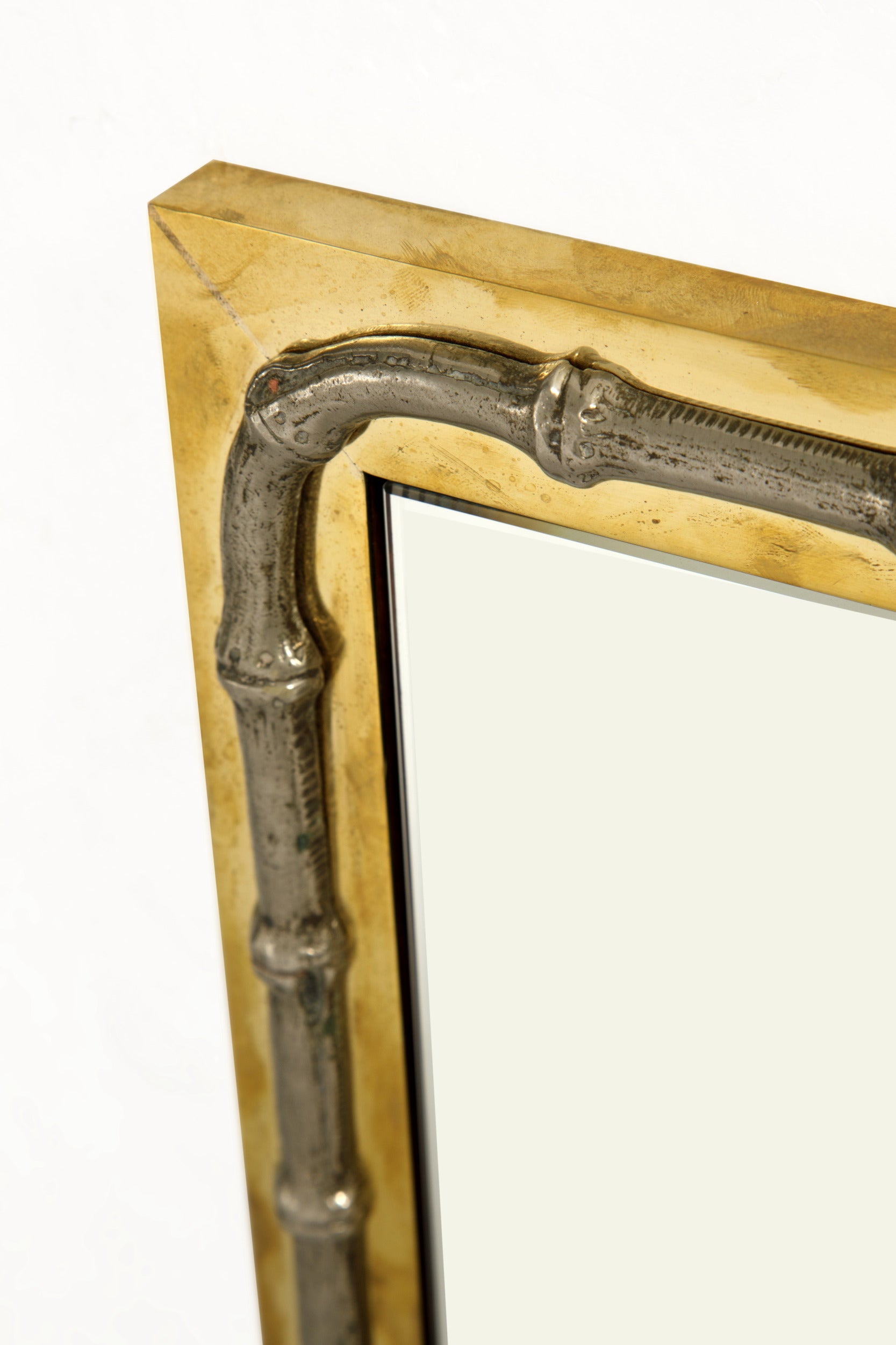 Small 1970s silver-plated brass and bamboo mirror