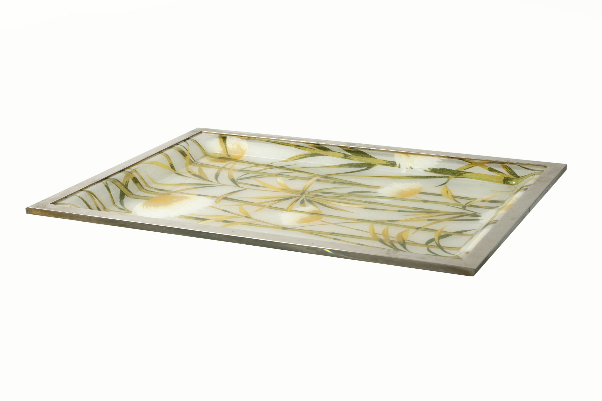 Small plexiglass tray with bamboo canes and steel from the 70s