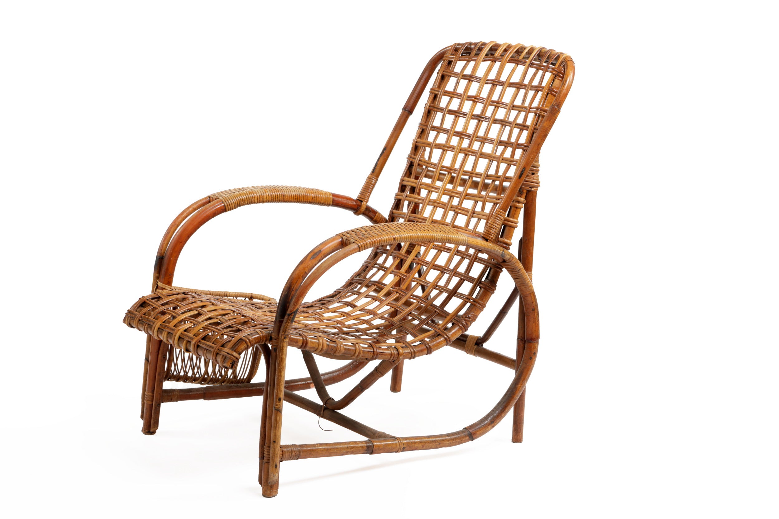 1960s wicker and bamboo armchair with magazine rack