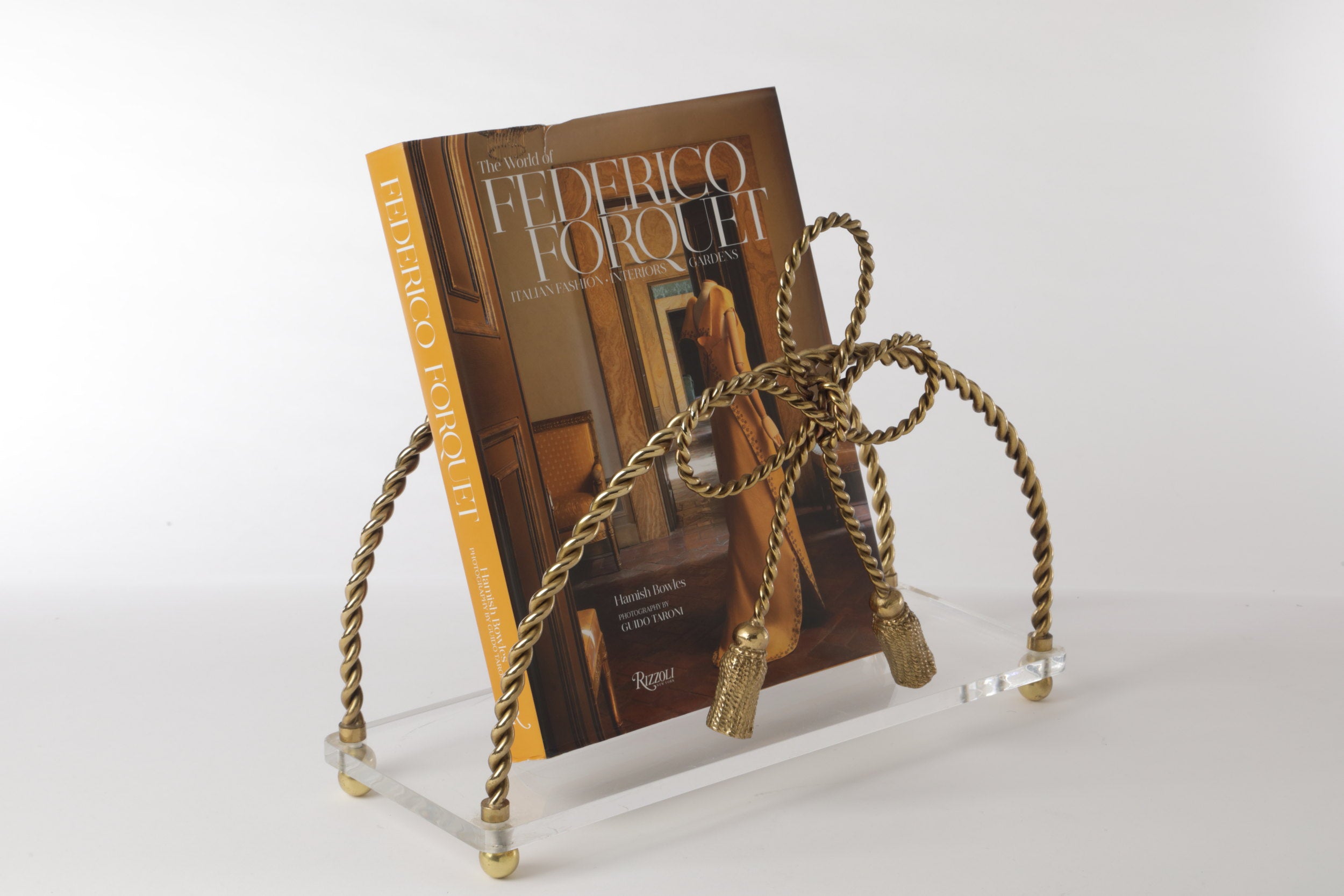 Brass and plexiglass magazine rack from the 70s