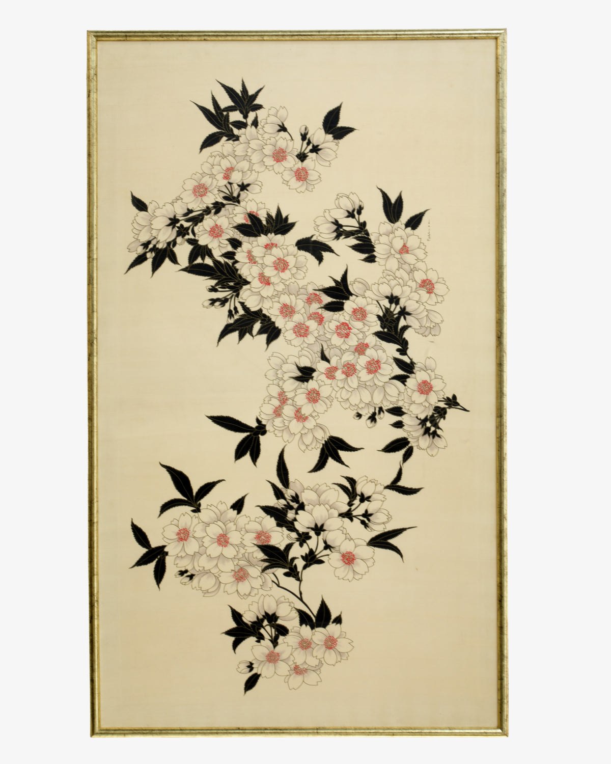 Quadro Fabbriziani fiori foglie nere anni 70
