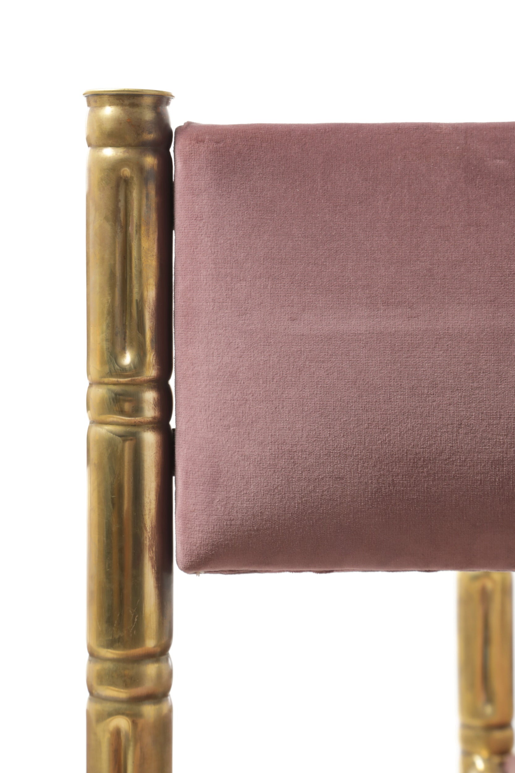 Four bamboo chairs brass seat mauve 70s