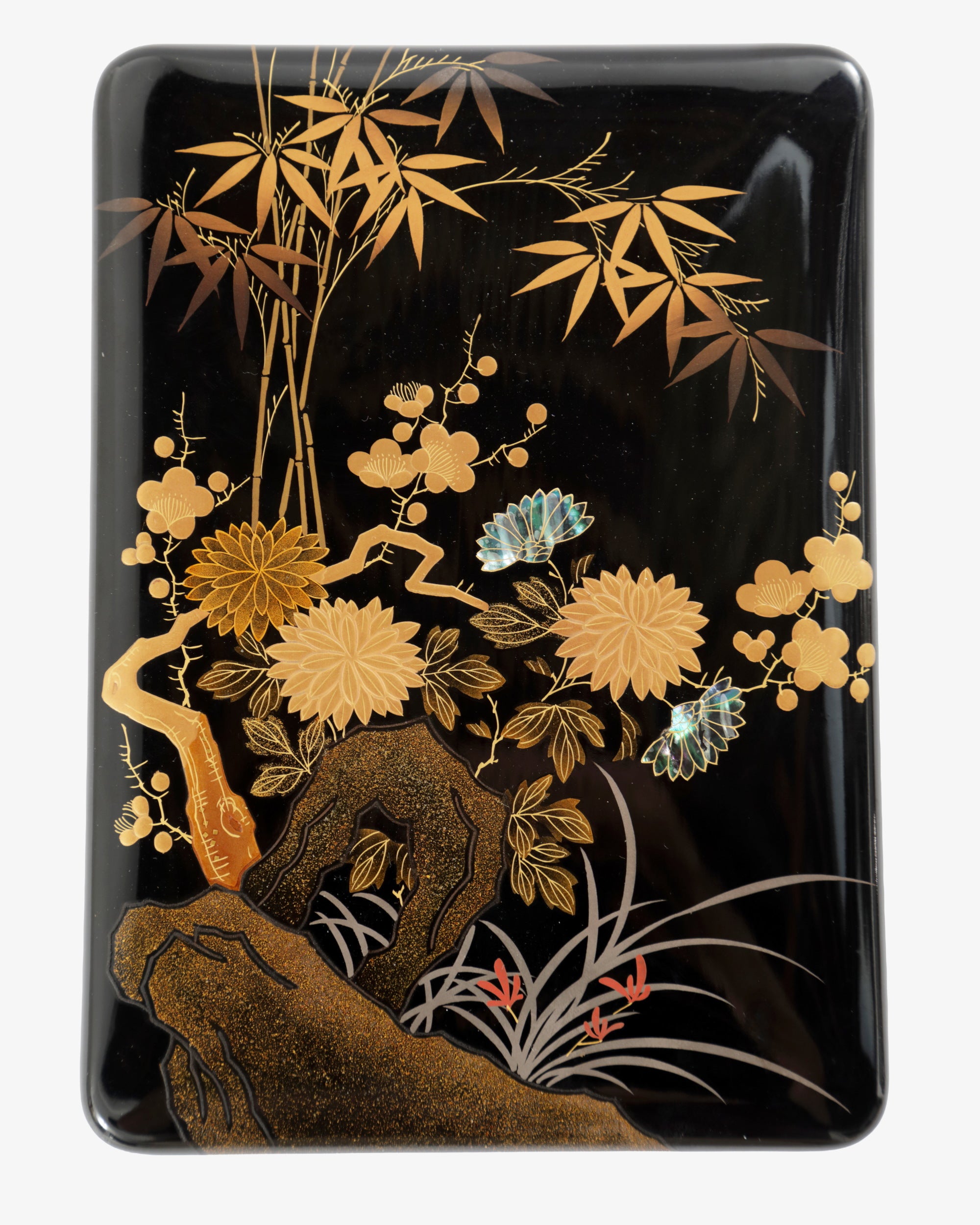 Scatola Suzuri-bako laccato con decoro floreale
