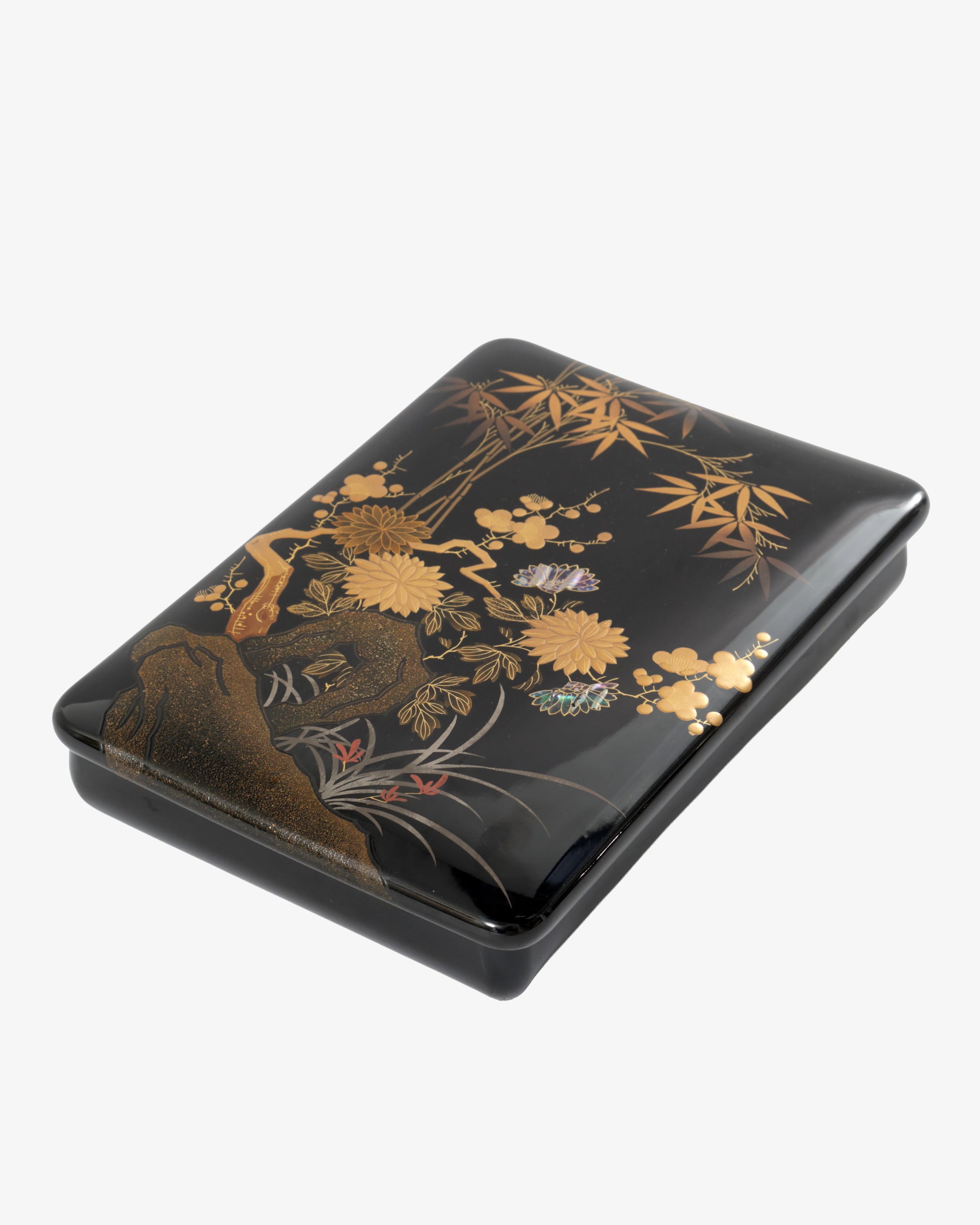 Scatola Suzuri-bako laccato con decoro floreale